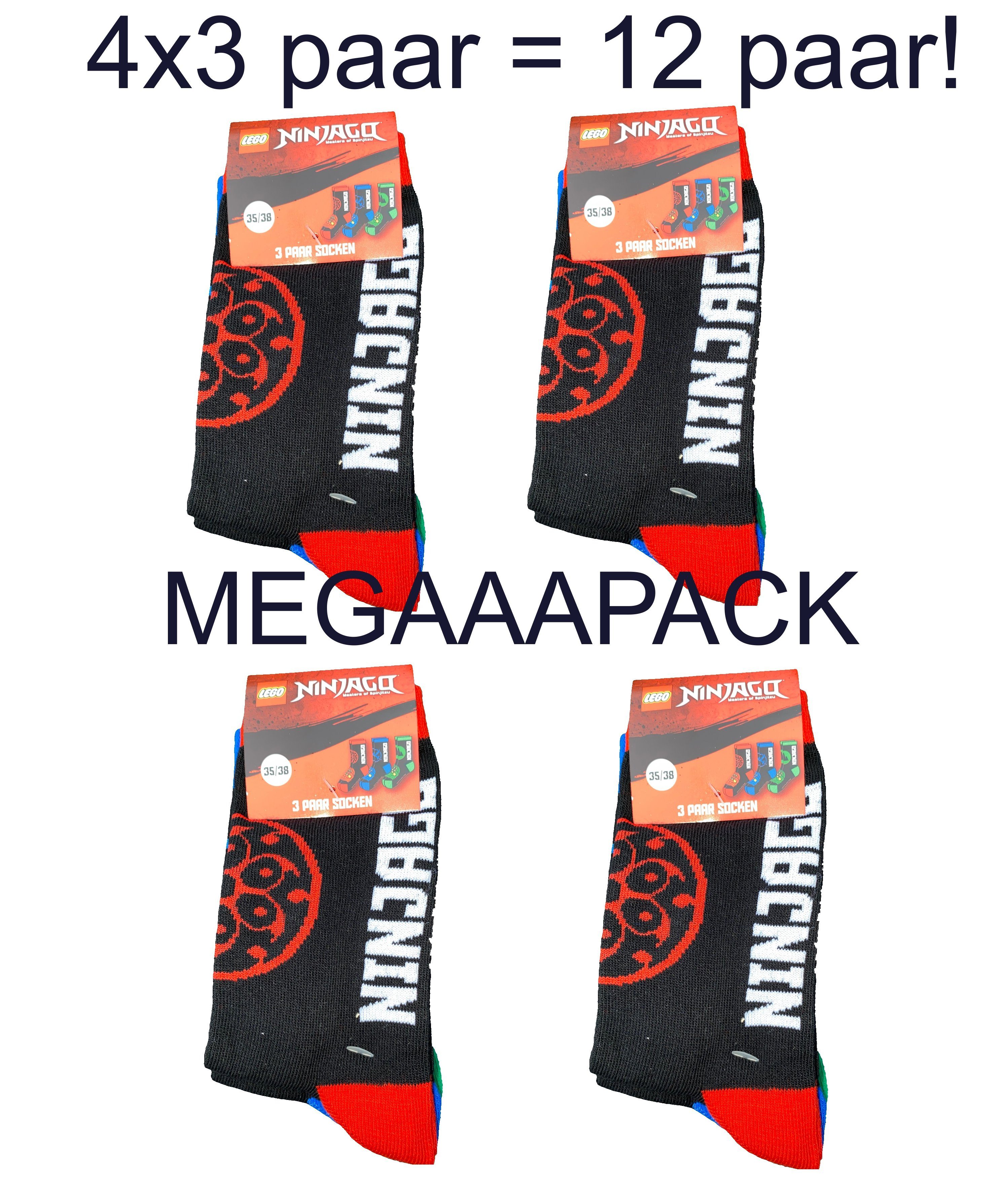 LEGO® Wear Freizeitsocken 12x LEGO Ninjago Schwarz Lego NINJAGO Jungen 27/30 SOCKEN Strümpfe Logo 35/38 31/34