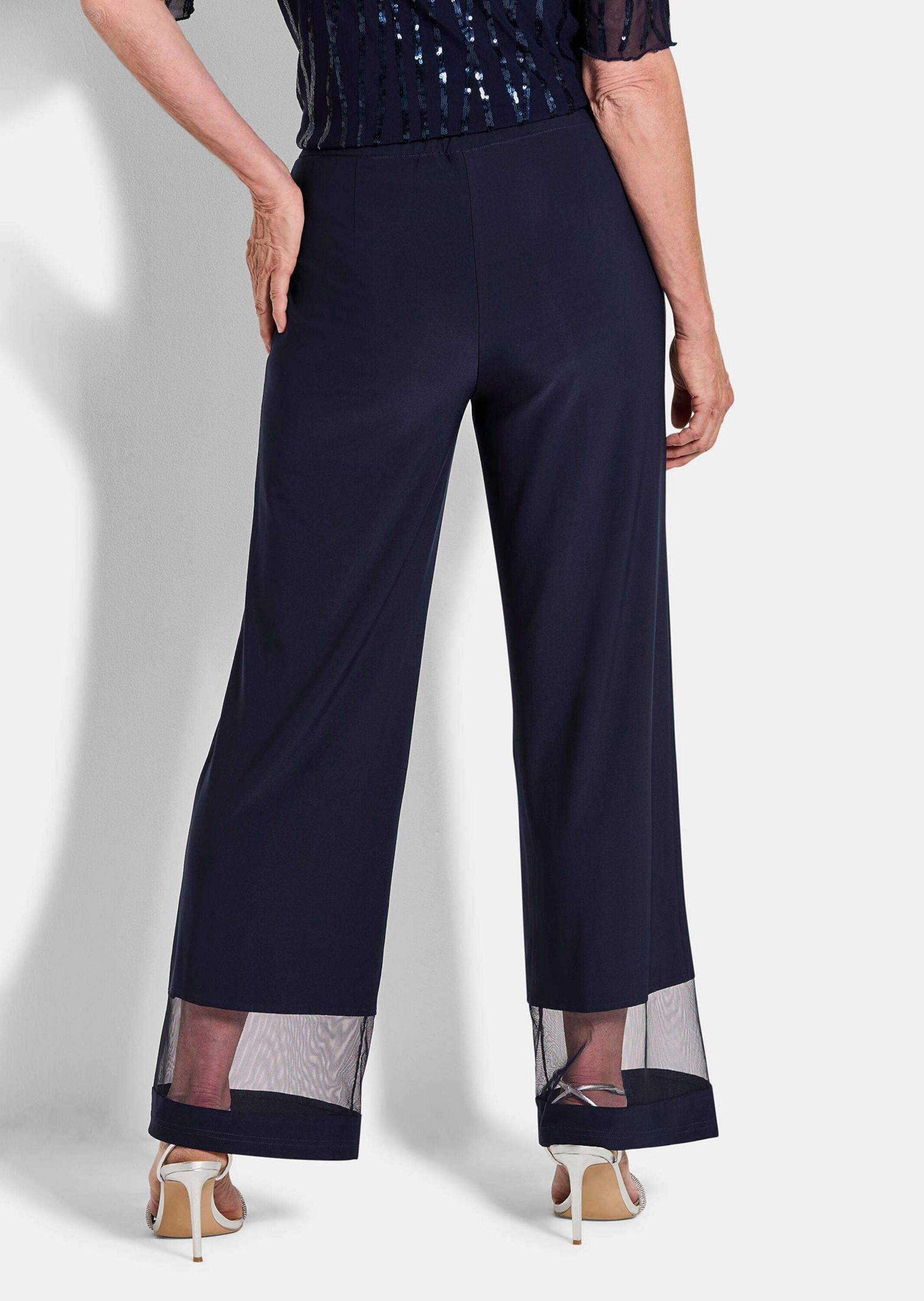 GOLDNER Stoffhose Weite Hose VERA mit Mesh-Details Schmeichelnde, elegante Hose mit weitem Bein und transparentem Saum