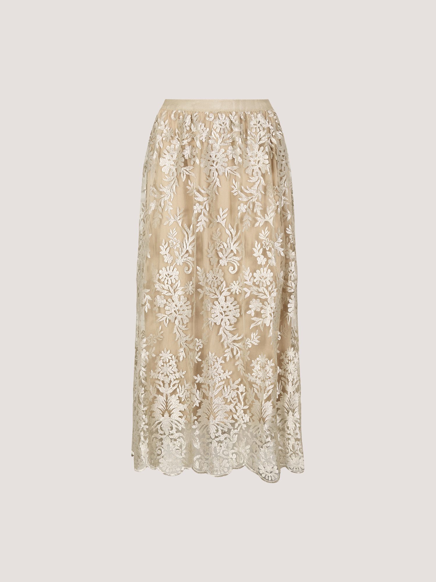 Apricot Midirock Midi-Rock aus schimmerndem Mesh mit Blumenstickerei – Bild 5 von 5