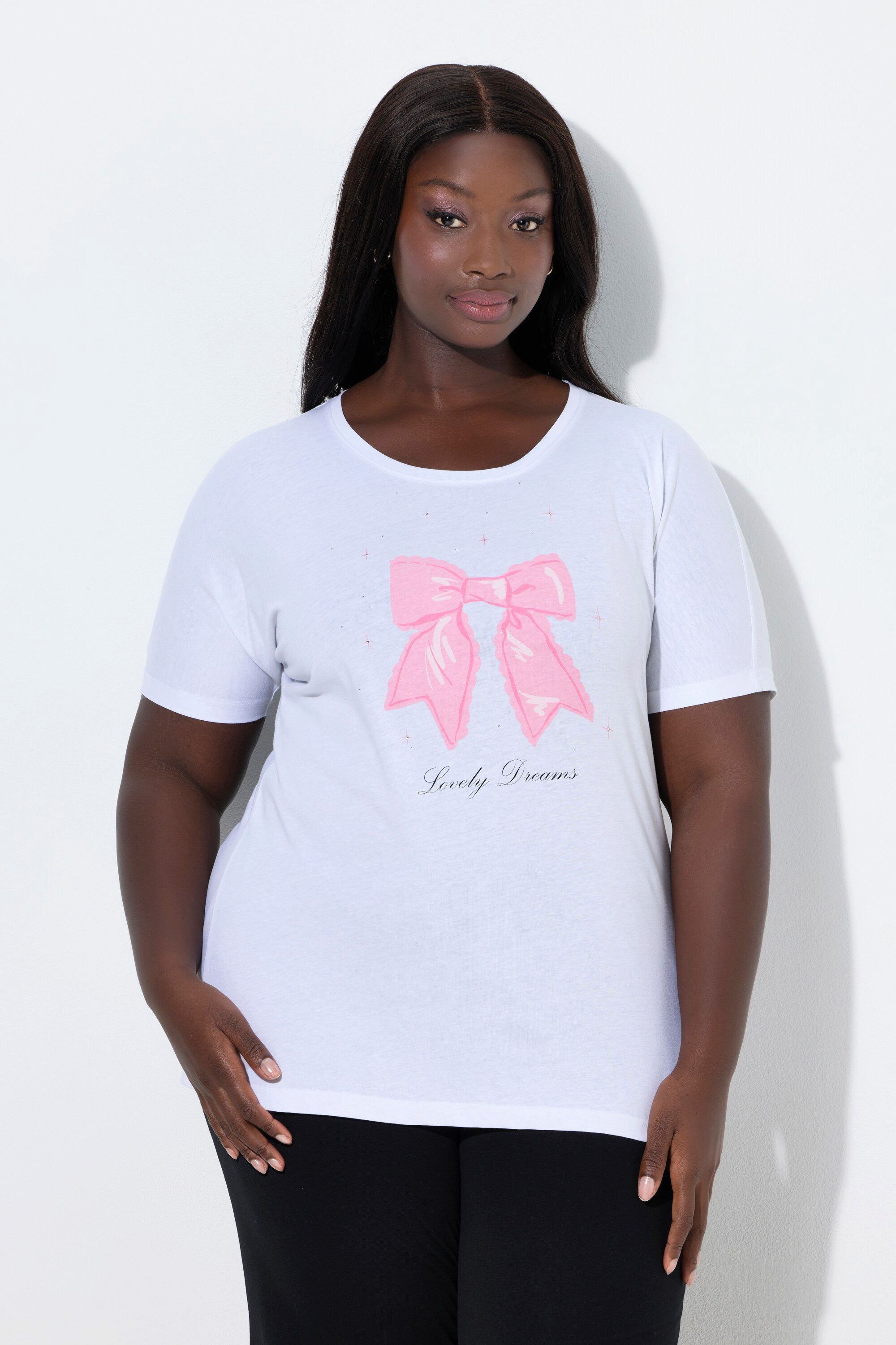 Ulla Popken Pyjamaoberteil Pyjama-Shirt Schleife Rundhals Halbarm