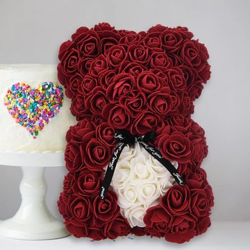 Kunstpflanze Rosenbär Rosen Teddybär Rot, Valentinstag Teddy Bär für Frauen Ewige Rose Teddy, Ewige Rose mit Herz für Sie, Frauen, Frau, JUNG, Geschenk für Frauen, Konservierte Blume, Rosenbox Geburtstagsgeschenk