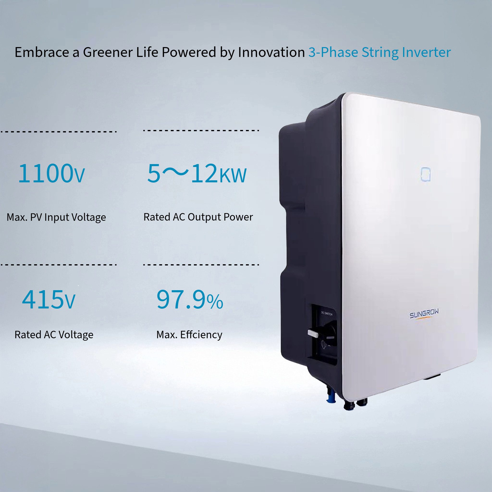 Sungrow Solaranlage Sungrow SG6.0RT-V115 6 kW Dreiphasiger Stringwechselrichter mit WiNet, (Set, 1), Hoher Wirkungsgrad, IP65 Schutz