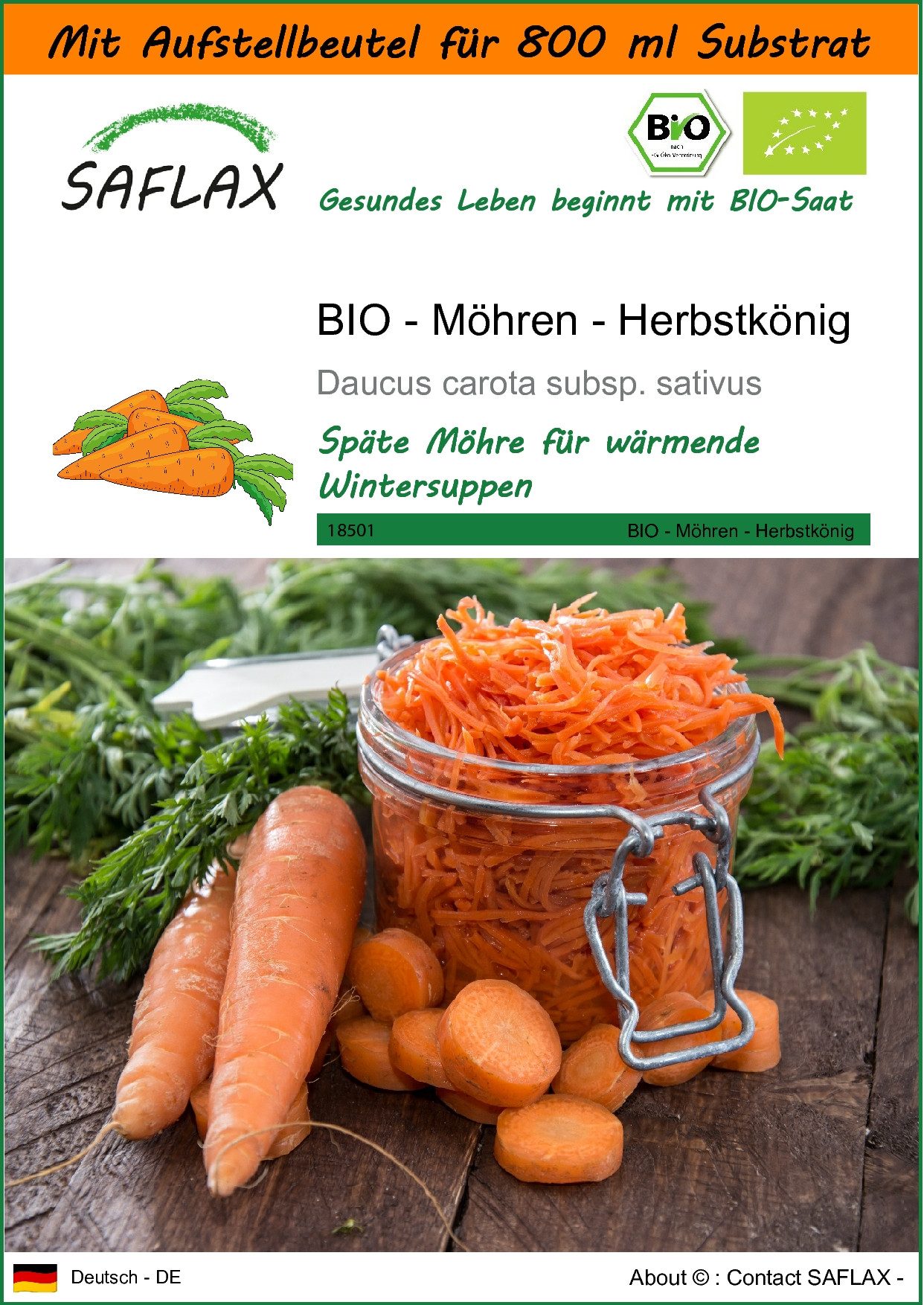Gemüsesamen SAFLAX - Garden in the bag - BIO - Möhren - Herbstkönig