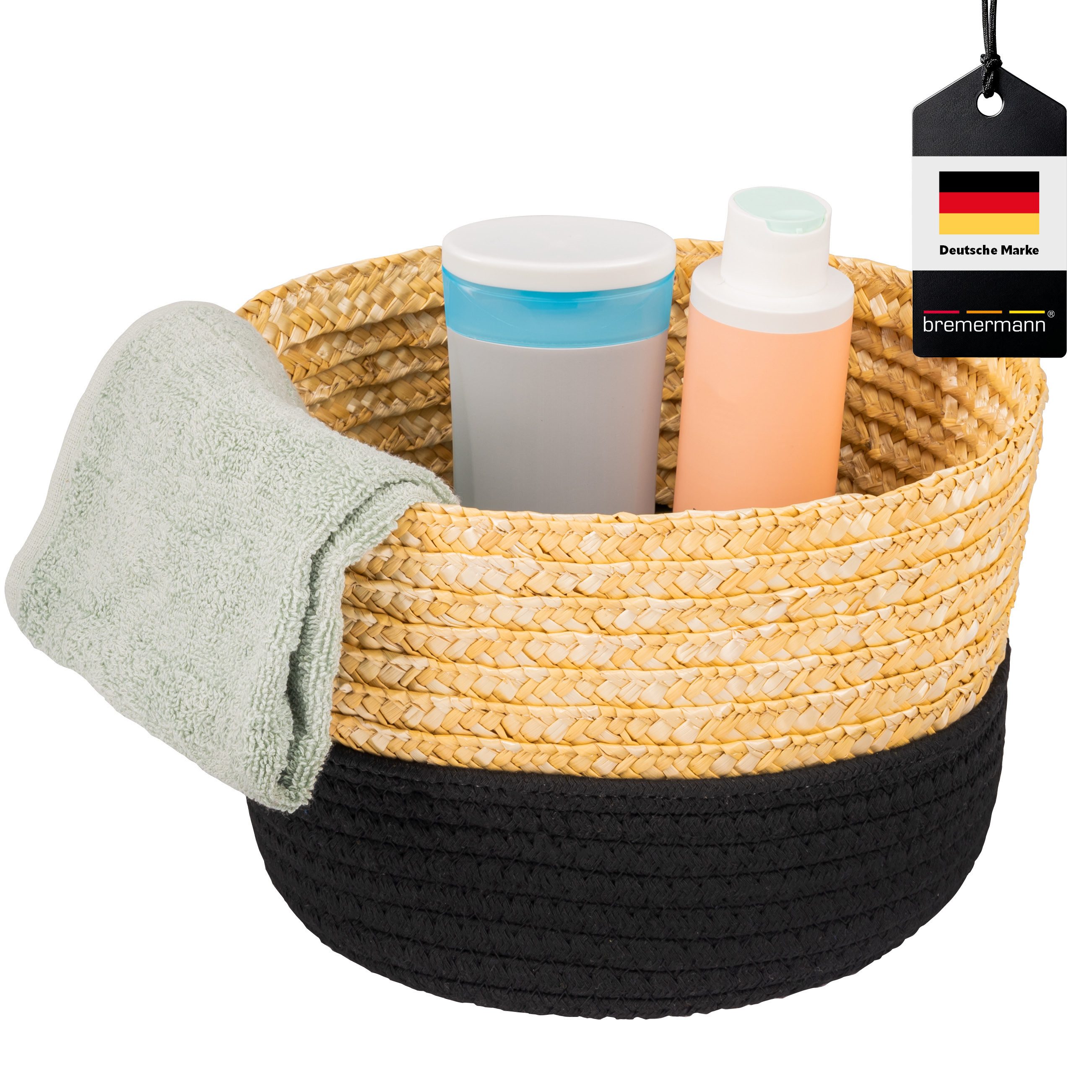 bremermann Хранилищаskorb Хранилищаskorb, Baumwolle/ Strohgeflecht Ø 24 cm, schwarz