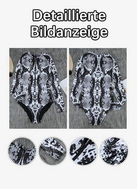 B.X Schwimmanzug Damen Badeanzug Langärmlig grau, mit Reißverschluss vorne bedruckt Shaping-effekt Surf, Schwimmanzug,schwarz mädchen Grosse Grössen