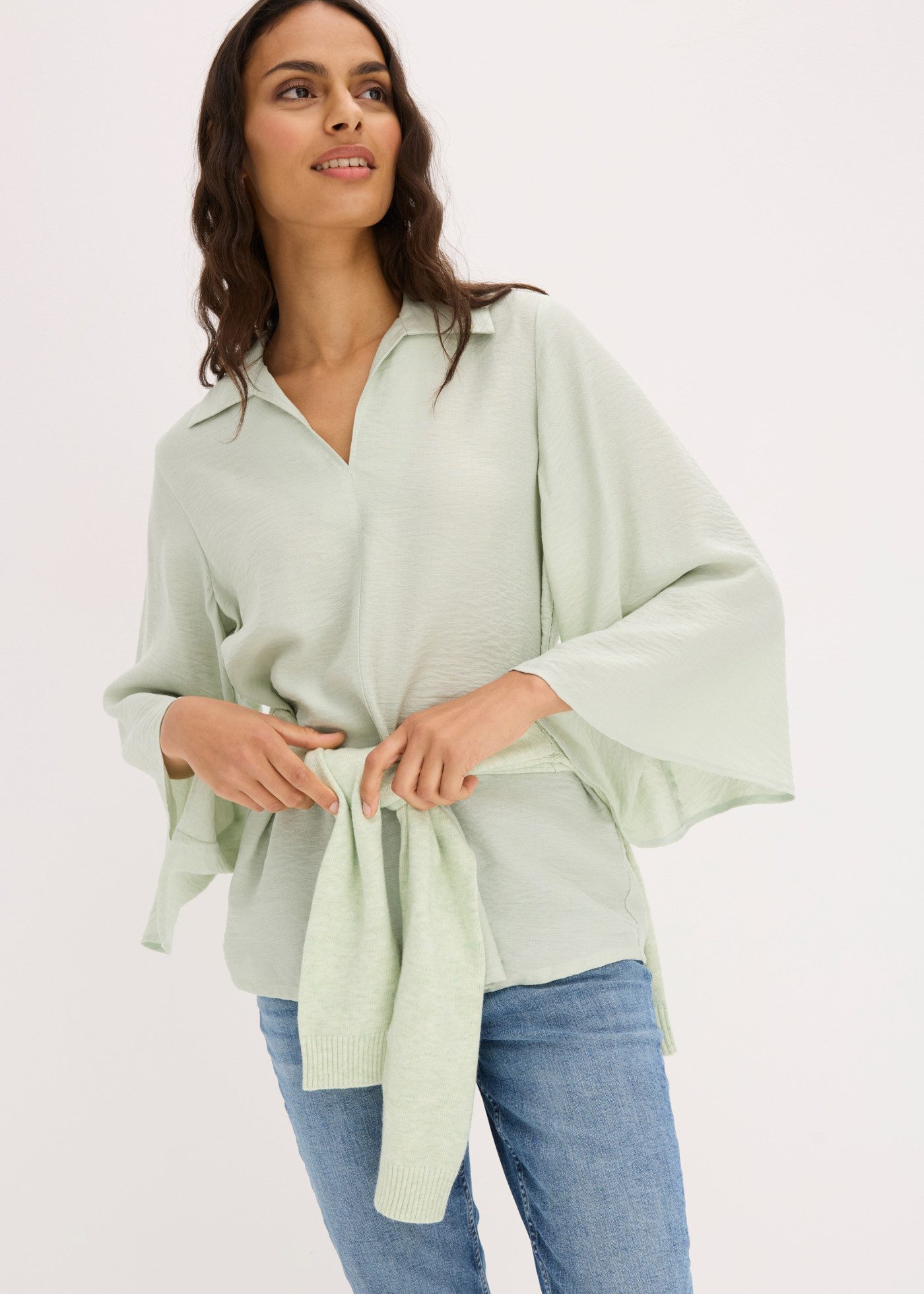 bonprix Tunika fließende Tunikabluse, Loose Fit, mit 7/8-Ärmeln