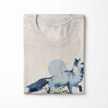 Sinus Art T-Shirt Herren Shirt 100% gekämmte Bio-Baumwolle T-Shirt Aquarell Fuchs Blumen Mond Motiv Nachhaltig Ökomod (1-tlg)