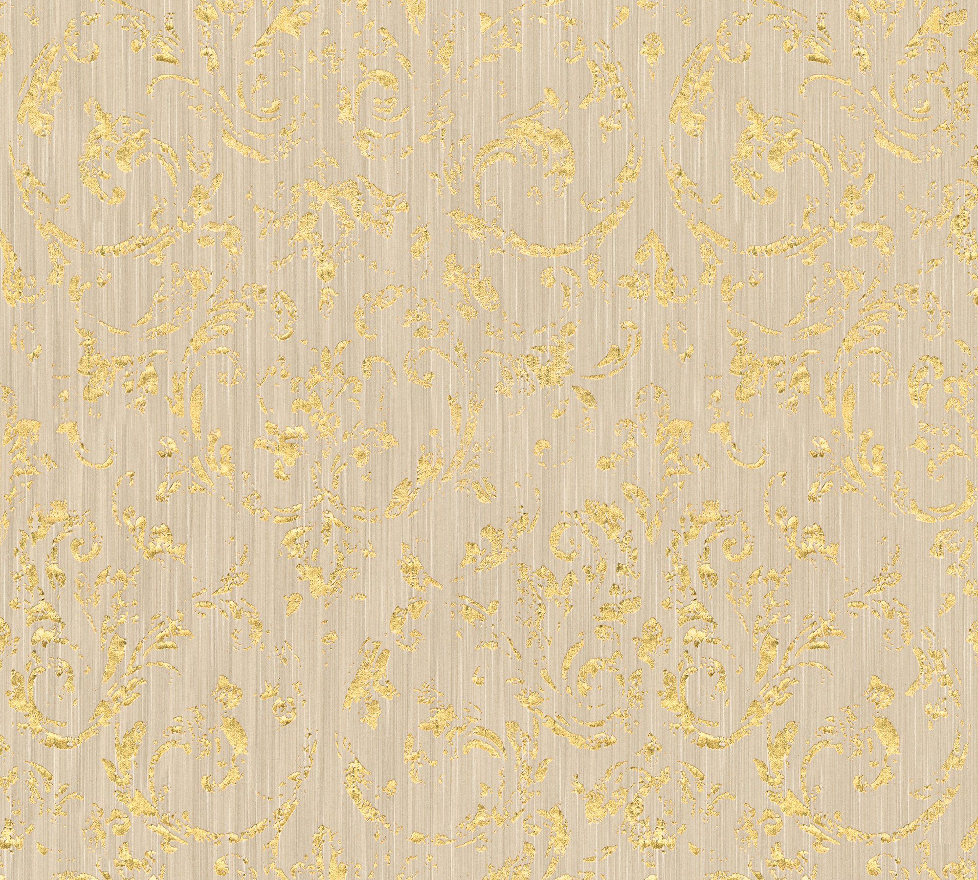 A.S. Création matt, Architects Barock, samtig, Barock Silk, Textiltapete glänzend, Paper Metallic Ornament Tapete beige/gold
