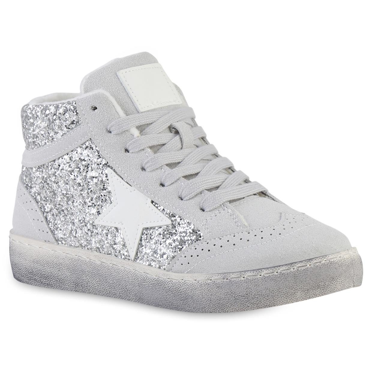 VAN HILL 841577 Sneaker Damen Sneaker High Schnürer Glitzer Freizeit Schnür günstig online kaufen