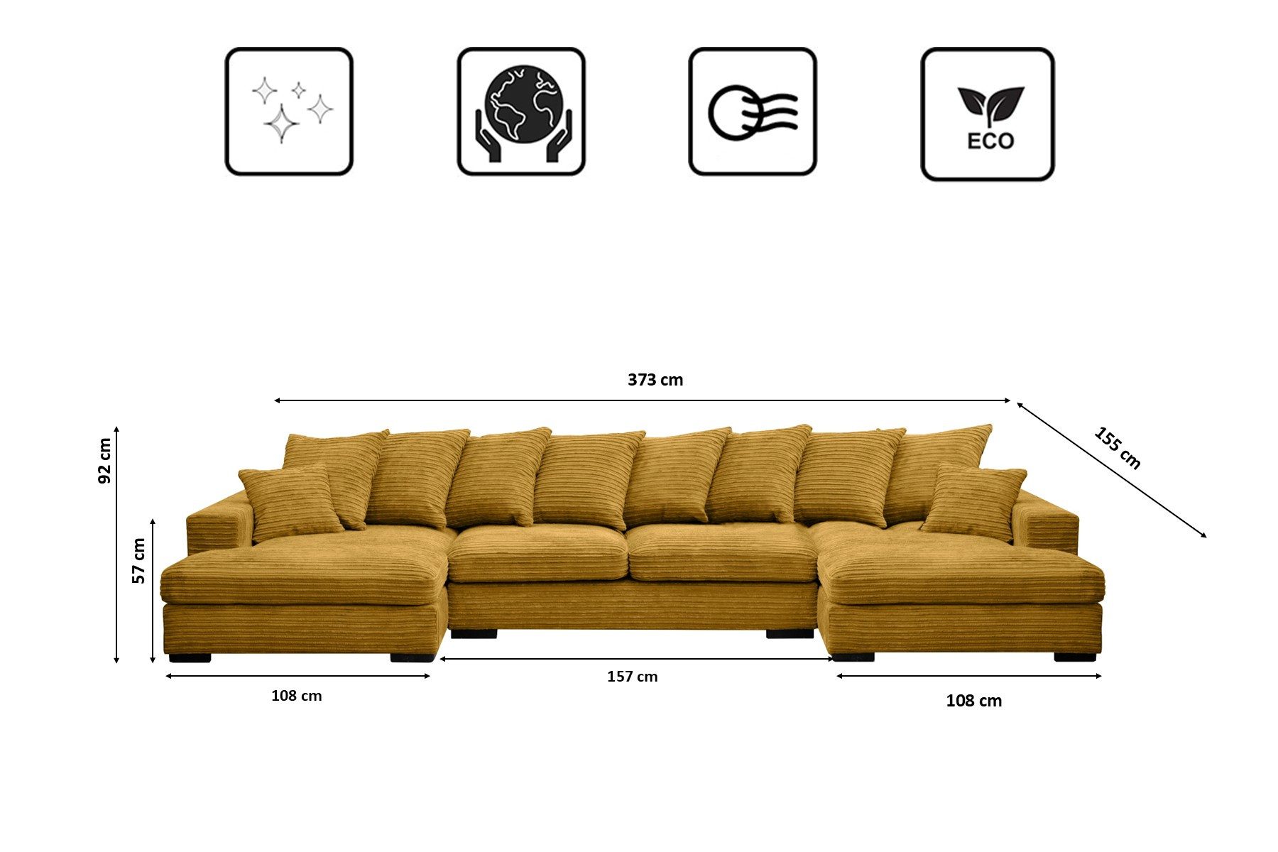 Kaiser Möbel Ecksofa Ecksofa, Sofa U-form, Couch U-form Gabon stoff Zoom, mit Relaxfunktion