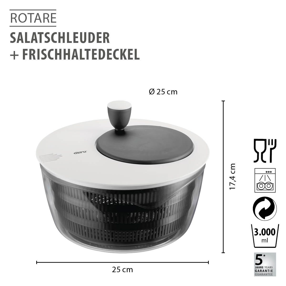 GEFU Salatbox Salatschleuder ROTARE + Frischhaltedeckel, 4 L – Bild 2 von 5
