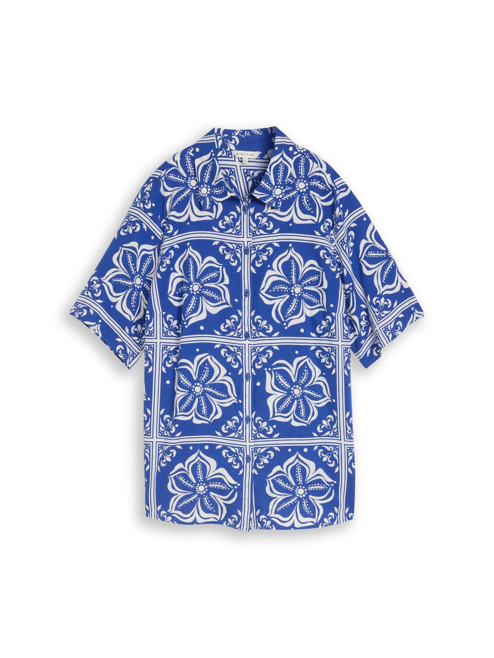 TOM TAILOR PLUS Kurzarmbluse Blusen & Shirts Plus Size - Loose Fit Bluse mit Leinenanteil