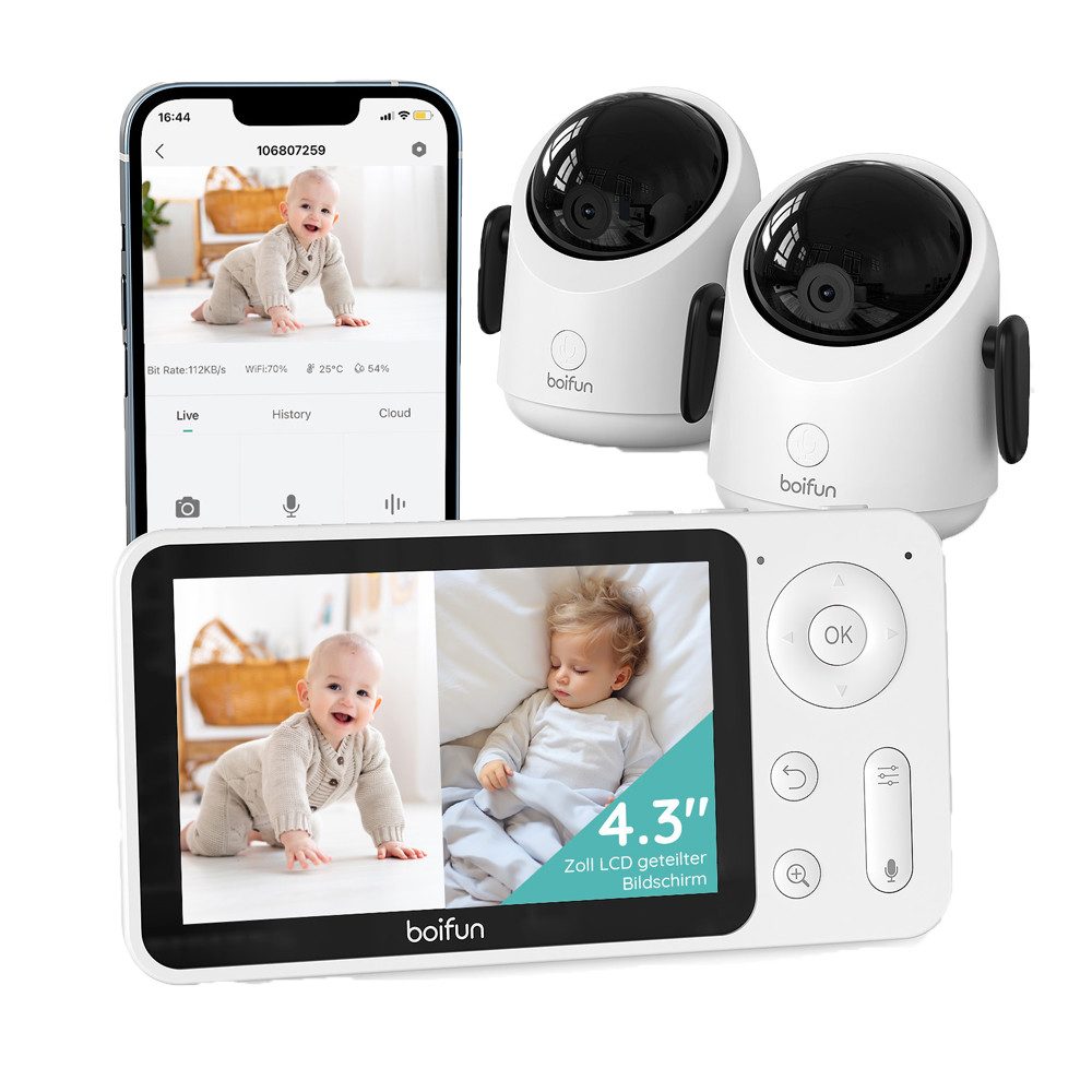 Video-Babyphone WLAN Babyphone mit Kamera 4,3 Zoll 2MP HD Video Babyfon mit App