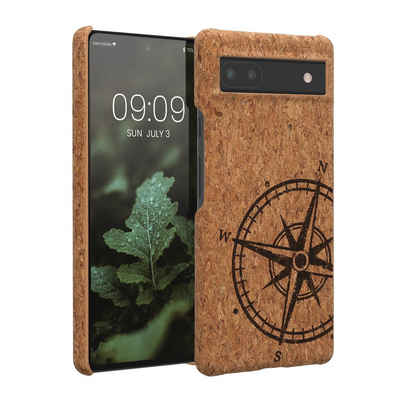 kwmobile Handyhülle Hülle für Google Pixel 6a, Kork Handy Case - Cork Cover Schutzhülle - Kompass Vintage Design