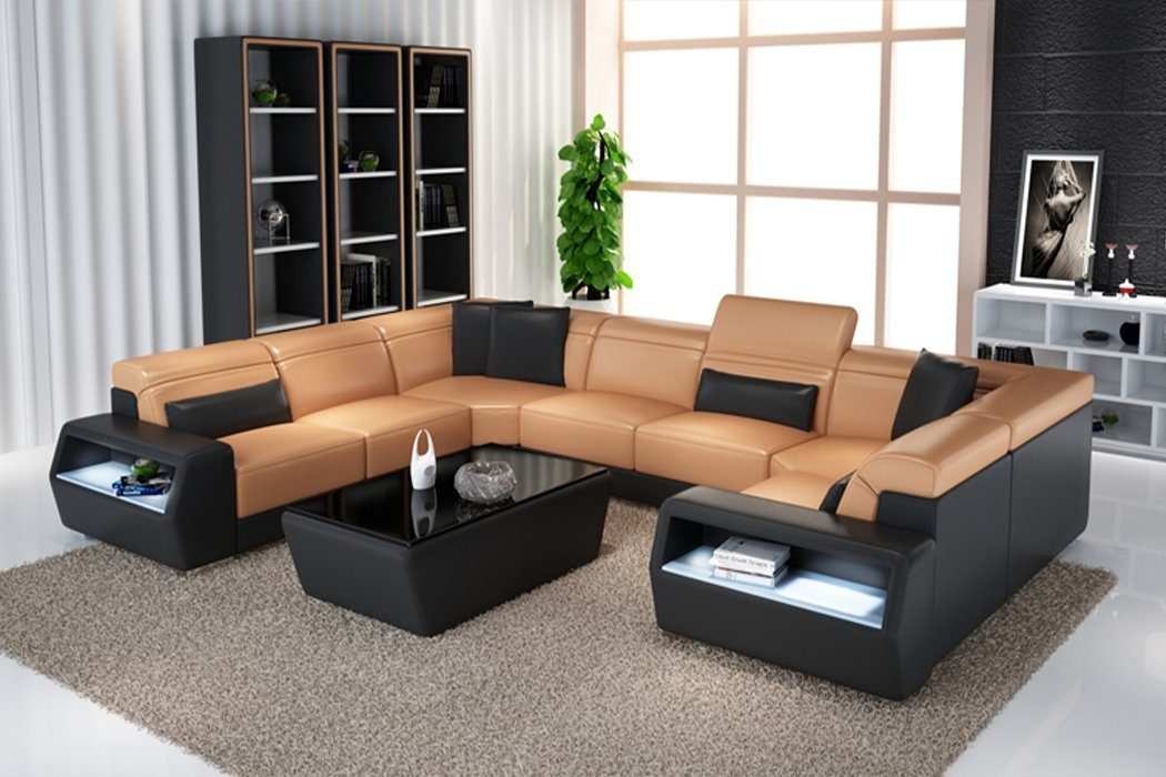 JVmoebel Ecksofa Ecksofa Leder Sofa Couch Polster Eck Sitz Wohnlandschaft Garnitur, Made in Europe