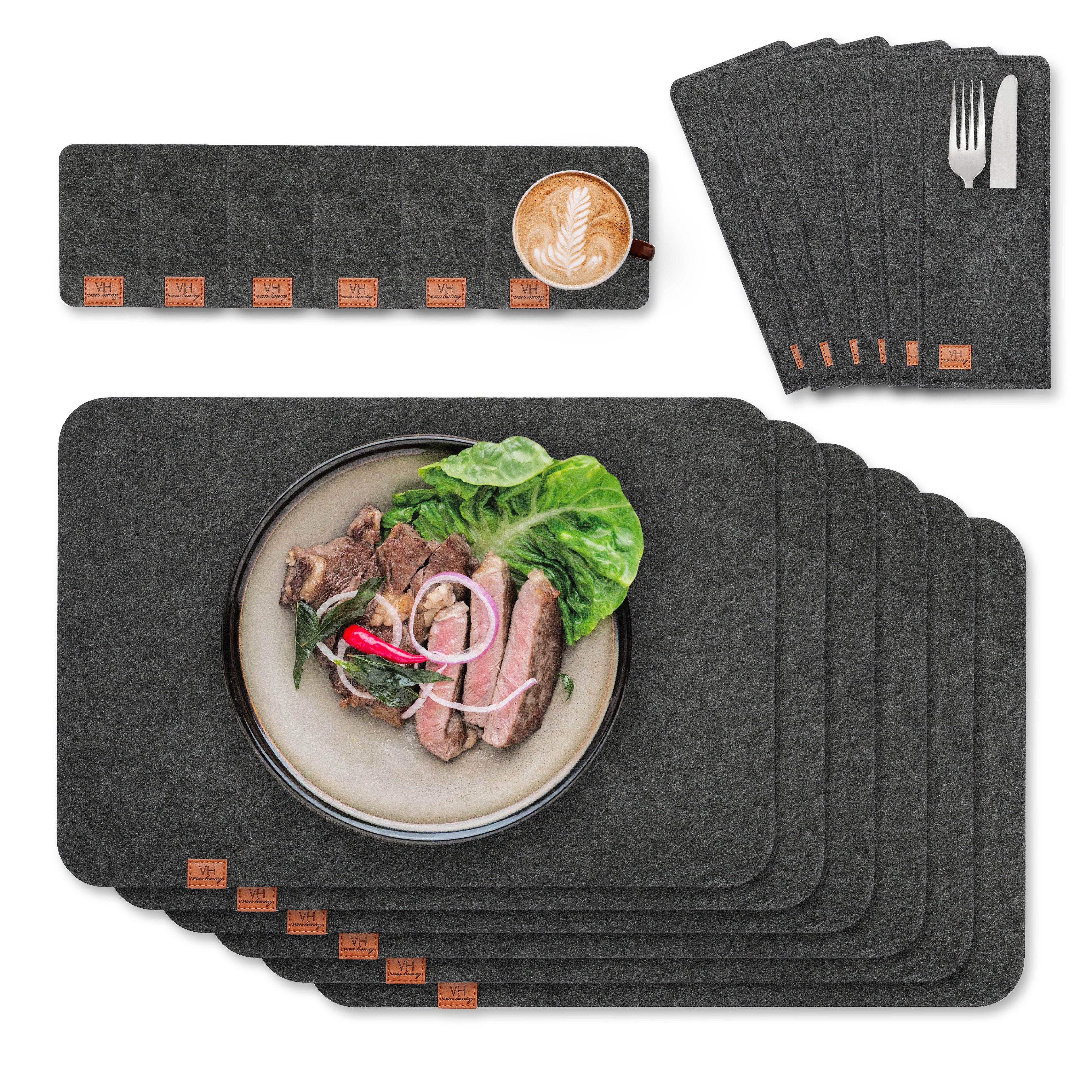 VanHenry Platzset Filz Tischsets 18er Set Abwaschbare Untersetzer & Besteck günstig online kaufen