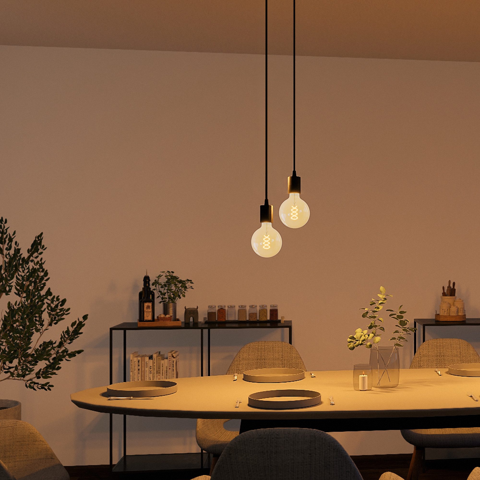 SSC-LUXon LED-Hängeleuchte Hängelampe PARU 2-flammig LED E27 Globe XL Birne dimmbar 3W, Extra Warmweiß