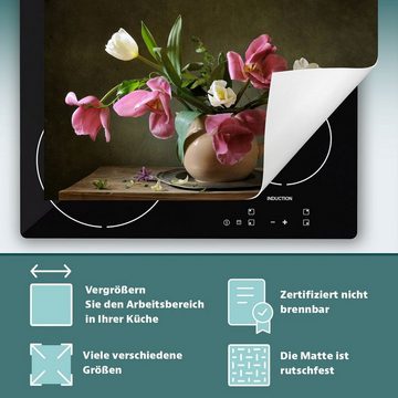 Decorwelt Herd-Abdeckplatte Herdabdeckplatte Kunststoff Aufrollbare Matte Küche Stillleben Blumen, (30x52, 1 tlg), für alle Herdarten excl. Gasherde