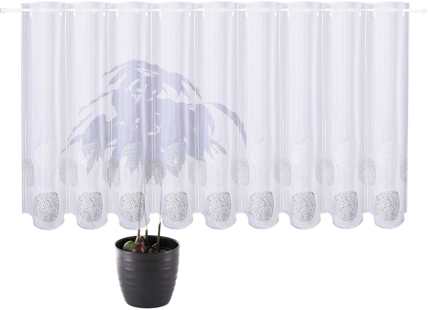 Gerster Scheibengardine Leoni (1 St), Durchzuglöcher, transparent, Voile, Stickereipanneau mit Kugeln bestickt