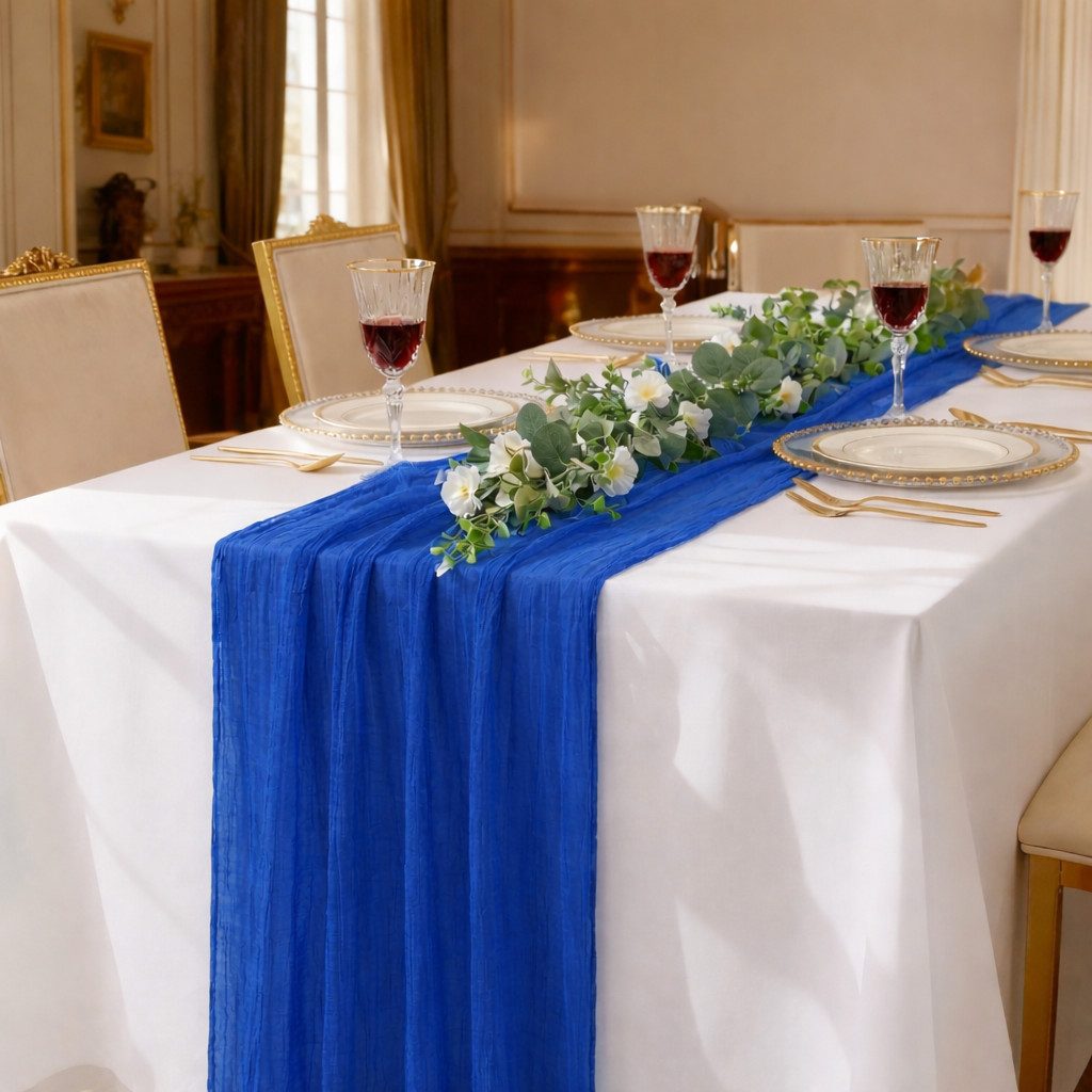 DecoHomeTextil Heimtextilmanufaktur Tischläufer Musselin Tischläufer 80 x 300 cm Weicher Gaze Stoff mit Faltenoptik (1-tlg)