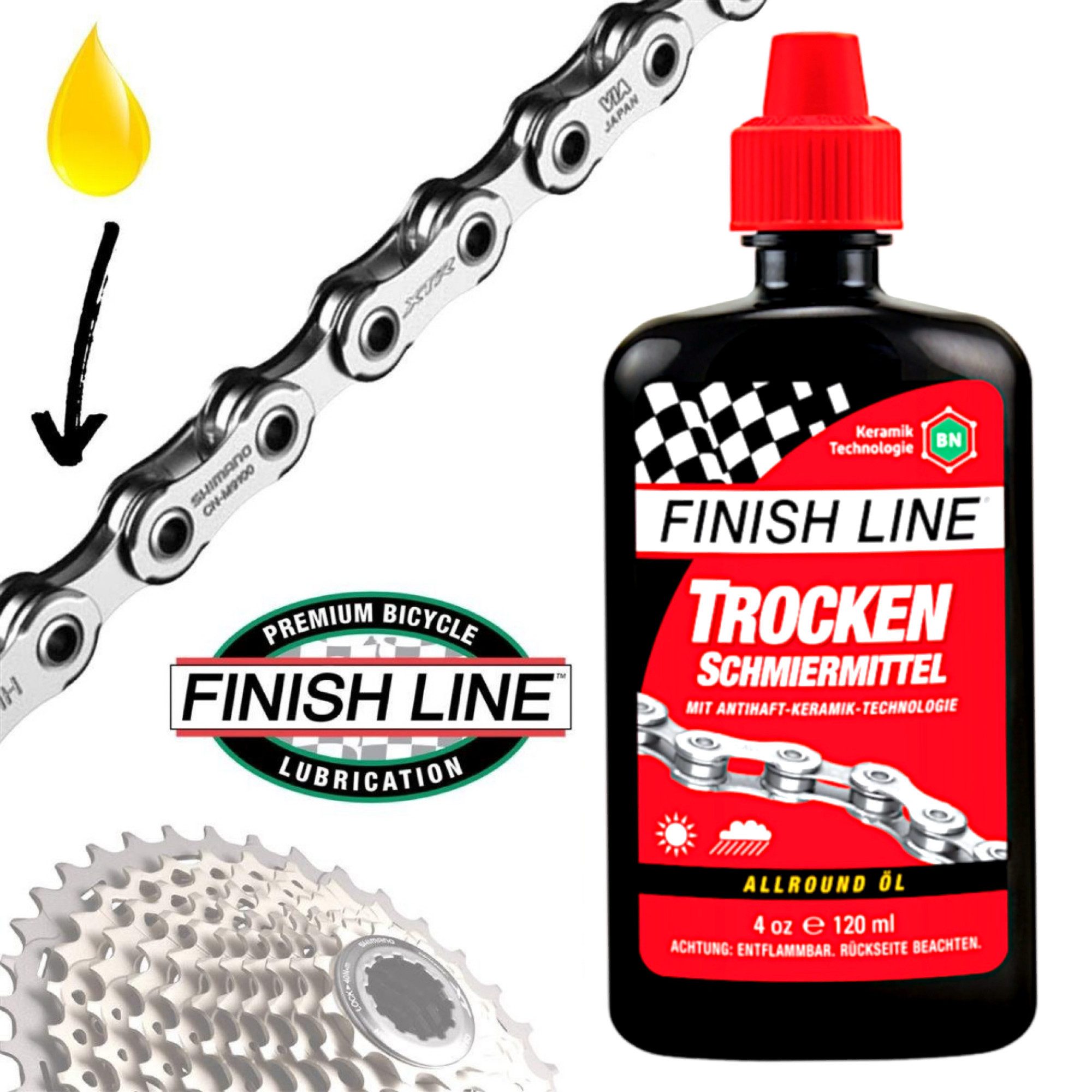 Finish Line Fahrrad-Montageständer Finish Line Trockenschmiermittel Fahrrad Keramik Kettenöl 120ml