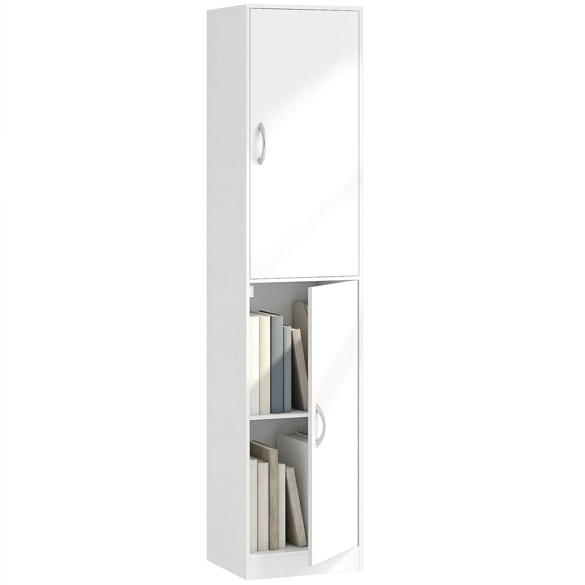 HOMCOM Bücherregal mit 2 Türen, verstellbaren Ablagen, Standregal 1-tlg., 40 x 35 x 180 cm für Büro, Wohnzimmer, Schlafzimmer, Weiß