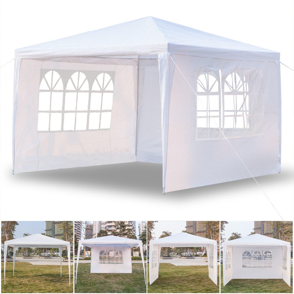 Rutaqian Tarp-Zelt Pavillon,Gartenpavillon 300x300cm mit 3 Seitenteilen, (wasserdicht, Metall Gestell, PE Plane,mit Fenster), für Garten und Camping, Gartenpavillon, Partyzelt, Event Shelter