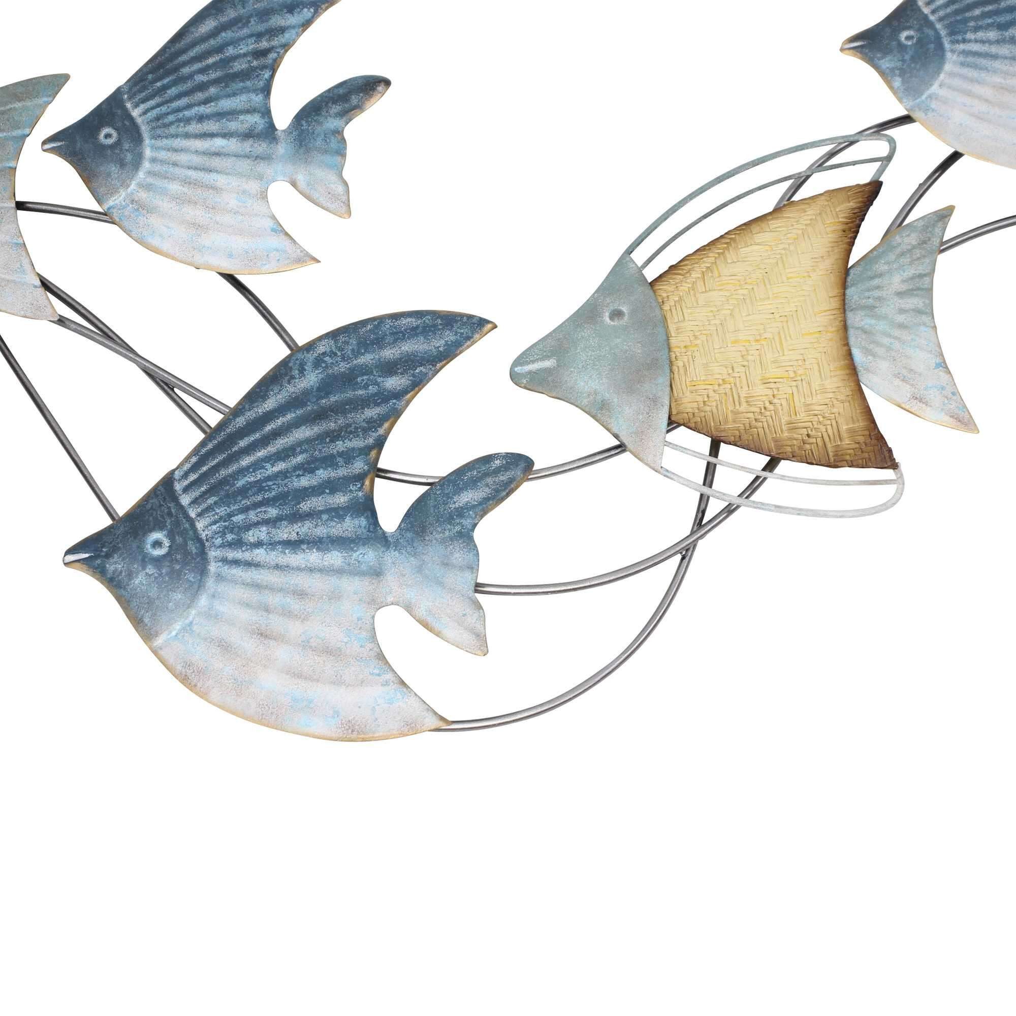 Dekoleidenschaft Wanddekoobjekt "Fischschwarm" 3D Wanddeko aus Metall, maritim, Wandbild, Wandschmuck, Metalldeko 89x39 cm, Wandobjekt, Metallbild