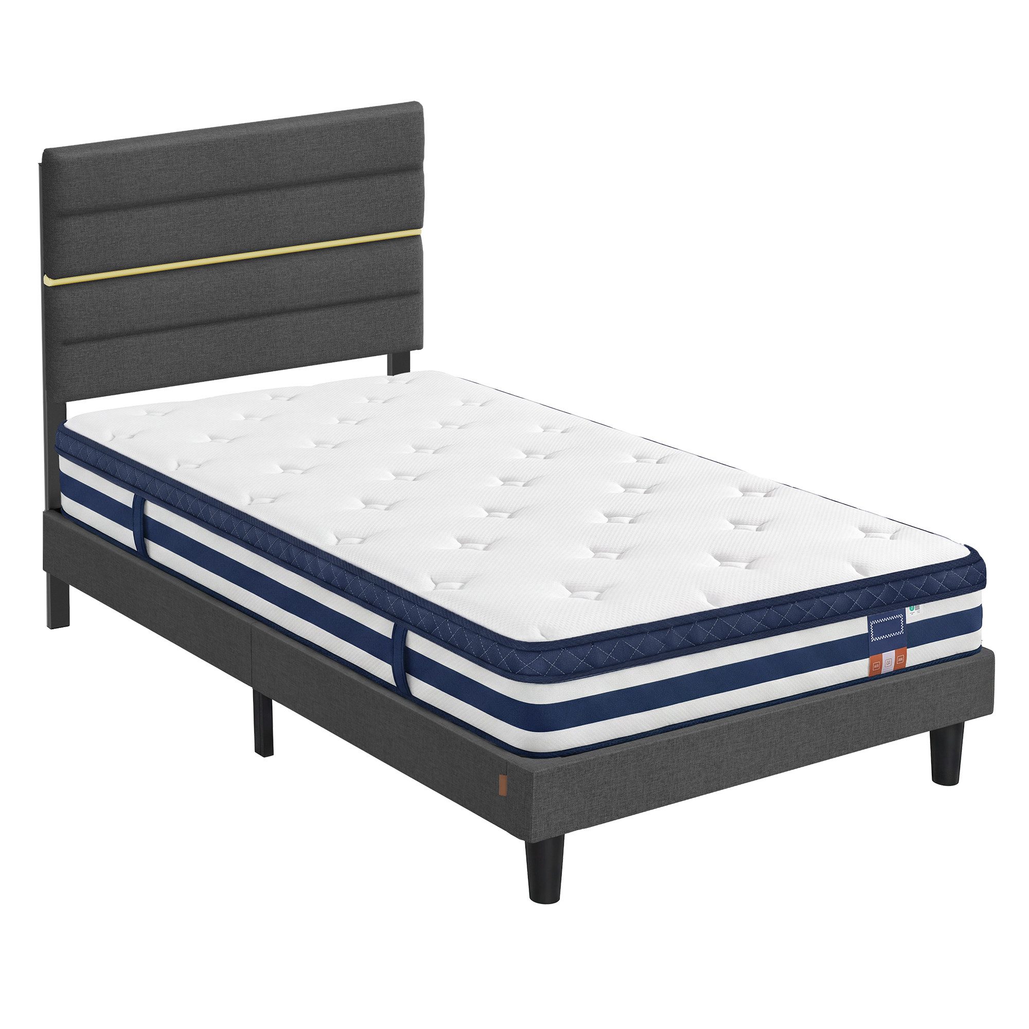 VASAGLE Polsterbett Bettgestell, hochtragfähig, robust, in 3 Größen verfügbar, Polsterbett und Matratze Set, mit Stauraum 90x200 cm