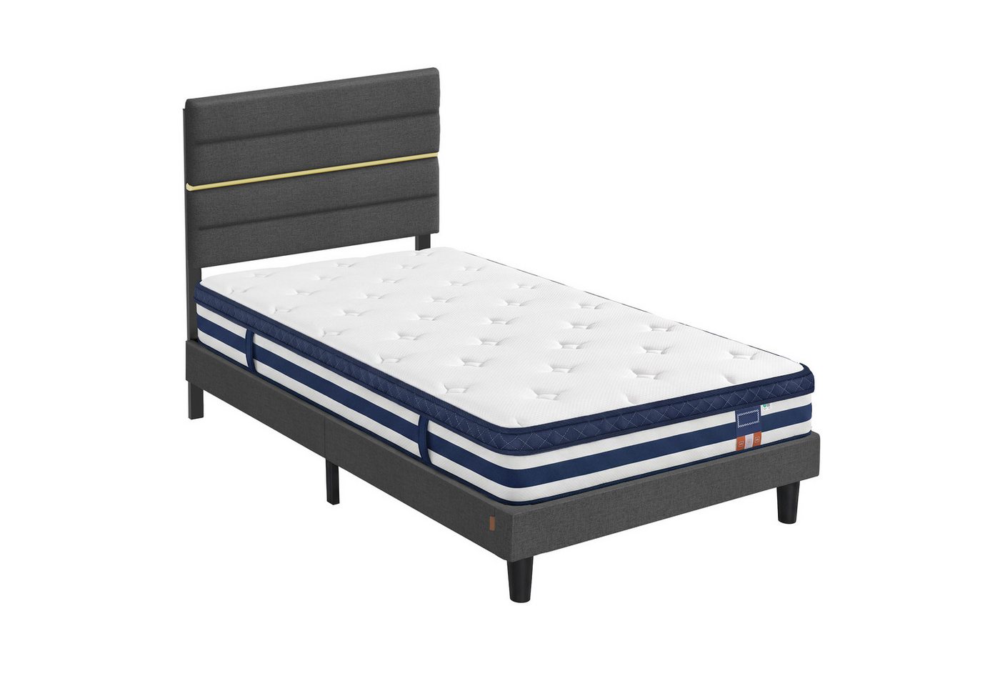 VASAGLE Polsterbett Bettgestell, hochtragfähig, robust, in 3 Größen verfügbar, Polsterbett und Matratze Set, mit Stauraum 90x200 cm