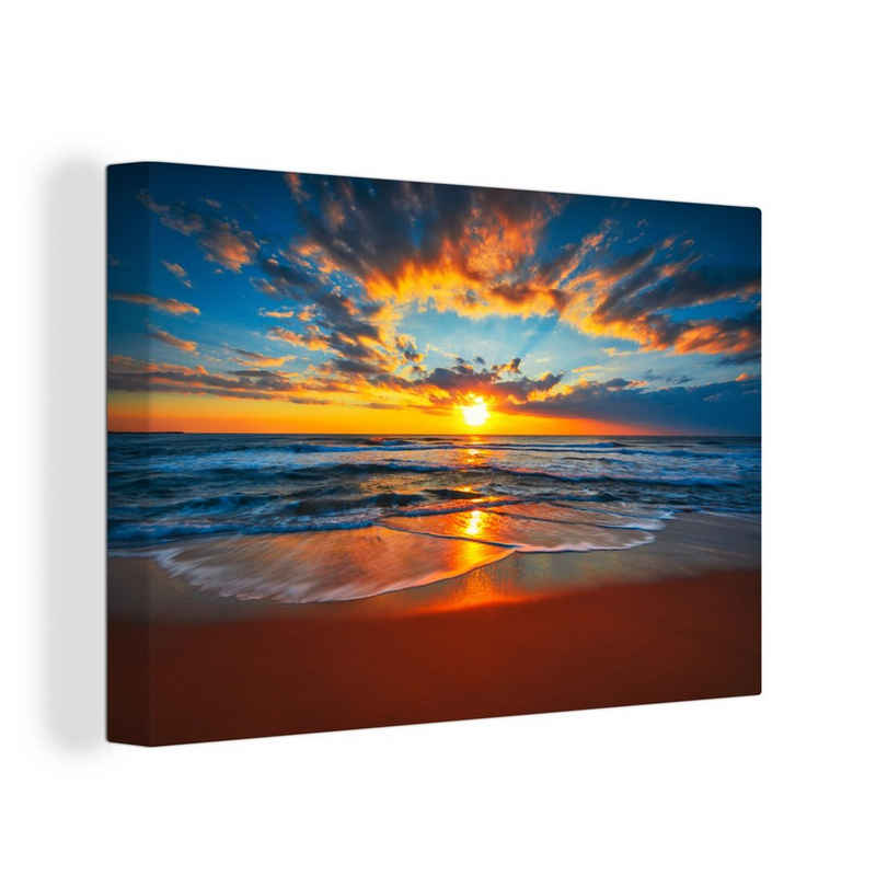 OneMillionCanvasses® Leinwandbild »Meer - Sonnenuntergang - Strand - Wolken - Orange«, (1 St), Bild auf Leinwand Wandbild Leinwandbilder Wanddekoration Kunstdruck Wandkunst Gemälde