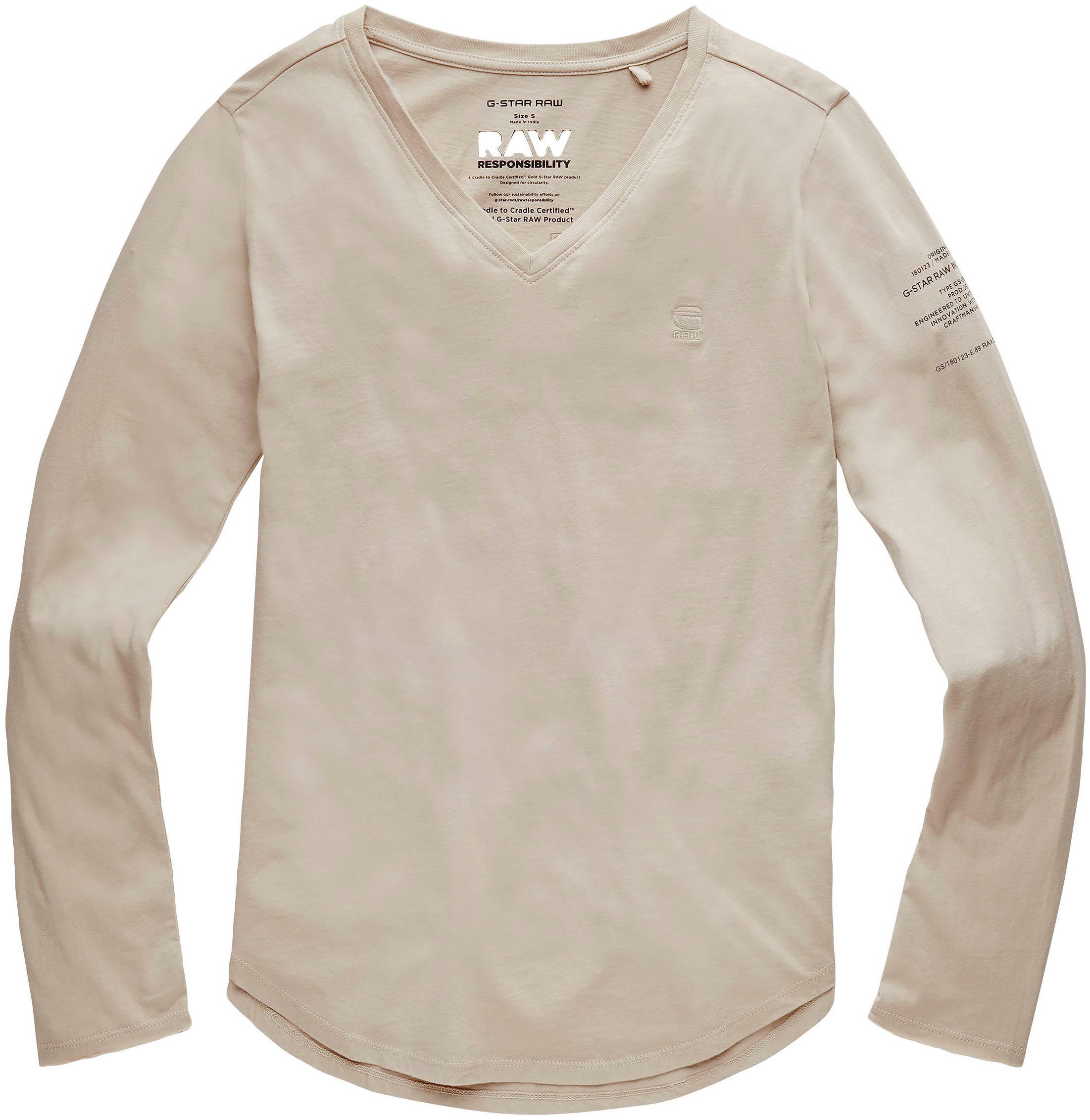 Damen Shirts G-Star RAW Langarmshirt Rolled edge v-neck longsleeve Longsleeve aus weicher Bio Baumwolle