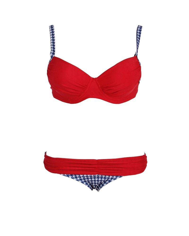 Lau-Fashion Push-Up-Bikini Damen Fashion Bikini Set mit Cups B/C Raffung Träger Strand Slip M/L Rot