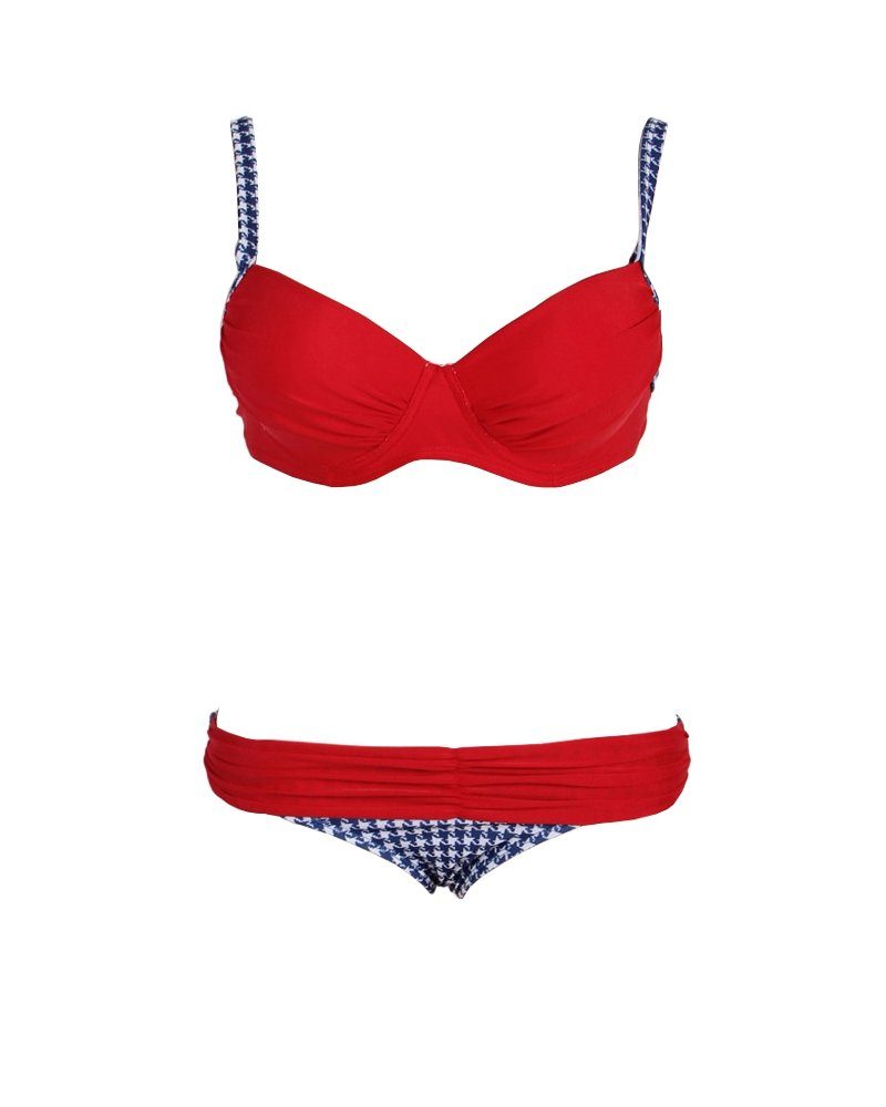 M/L Fashion B/C Damen Strand Rot Cups Slip Raffung Lau-Fashion Träger Set mit Push-Up-Bikini Bikini