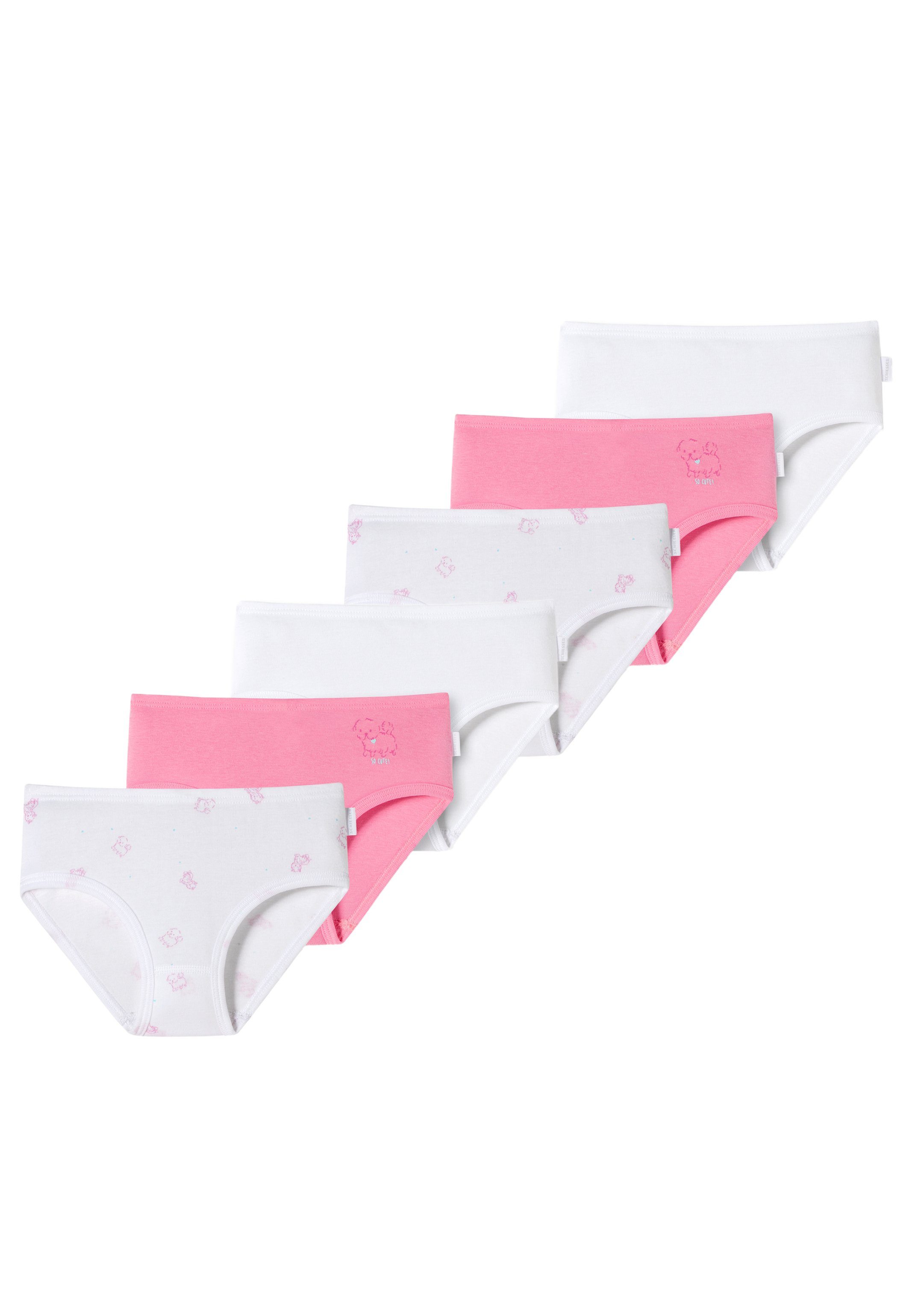 Schiesser Hüftslip 6er Pack Kids Girls Feinripp Organic Cotton (Spar-Set, 6-St) Slip - Baumwolle - Mit softem Bund - ohne Zwicken und Kneifen Weiß gemustert