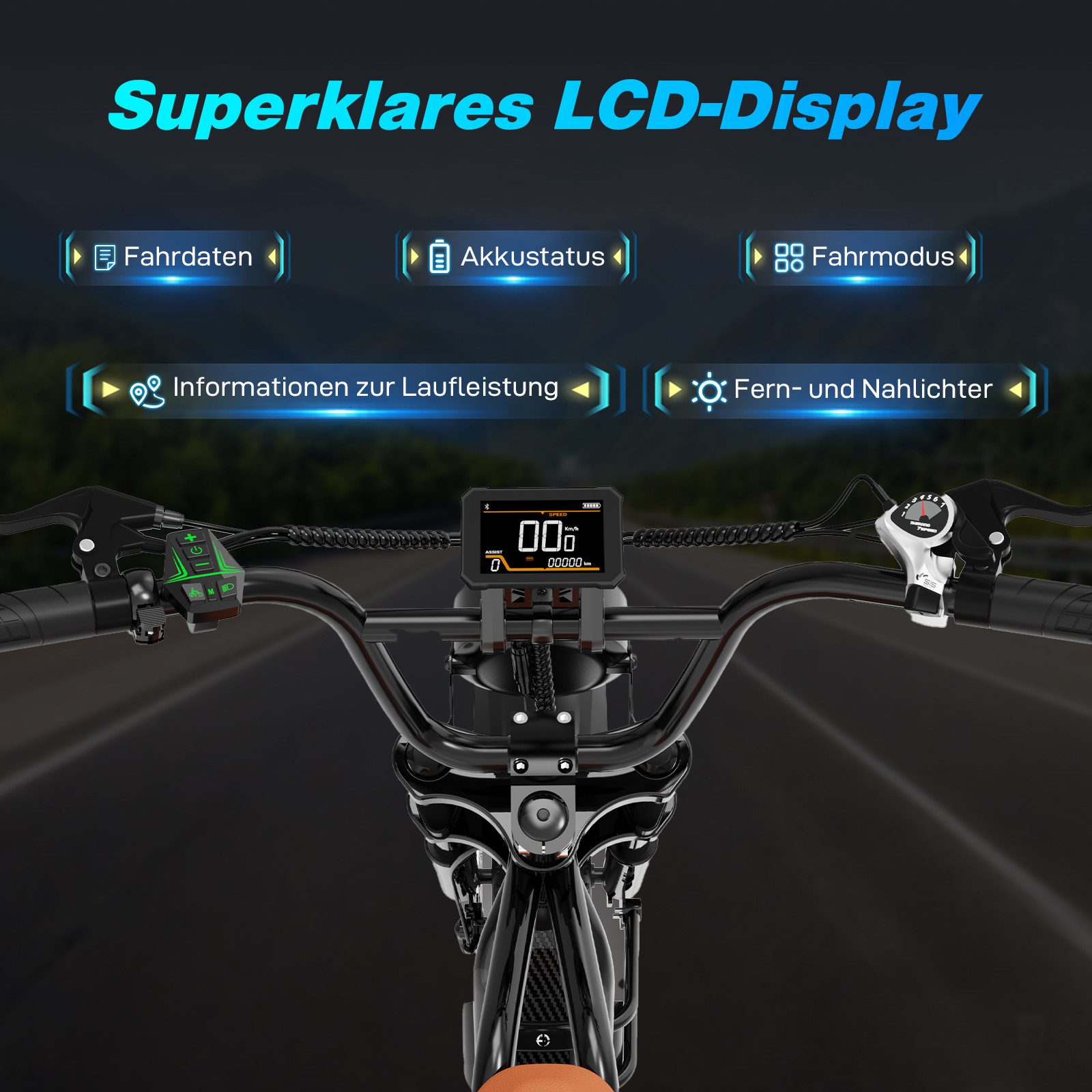 EVERCROSS TECH E-Bike 20” x 4,0 fette Reifen MTB, 48V 15,6AH Removable Battery, NFC, Heckmotor, 748,8 Wh, bis 55-100km, 7 Gang Shimano, Kettenschaltung, Heckmotor