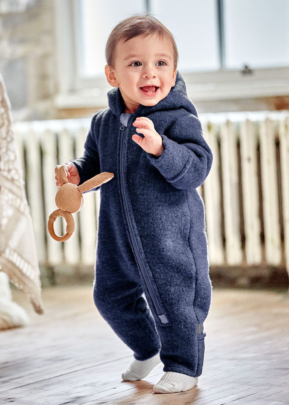 MAXIMO Overall GOTS BABY-Overall, Wollfleece Reißverschluss, Jersey, Pompon (1-tlg) Wollfleece