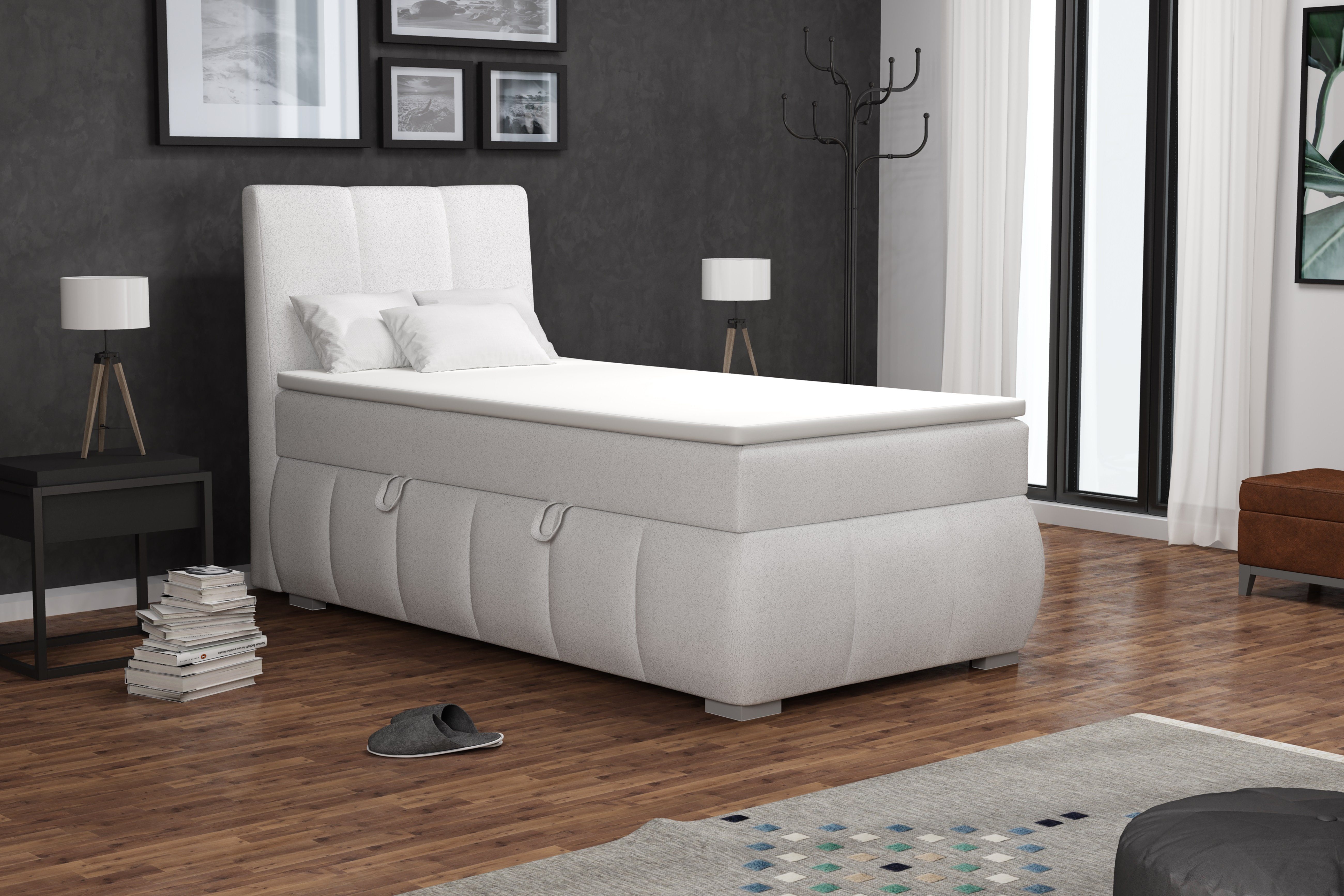 Fun Möbel Boxbett Schlafzimmerbett VINCENZA 100cm in Kunstleder Weiß (inkl. Bettkasten, 1-St., inkl. Kaltschaumtopper)