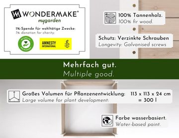 WONDERMAKE Hochbeet Umrandung aus Holz für Garten Terrasse groß, Pflanzbeet Bausatz XL, quadratisch, Blumenbeet Kräuterbeet Beetumrandung, weiß grau anthrazit