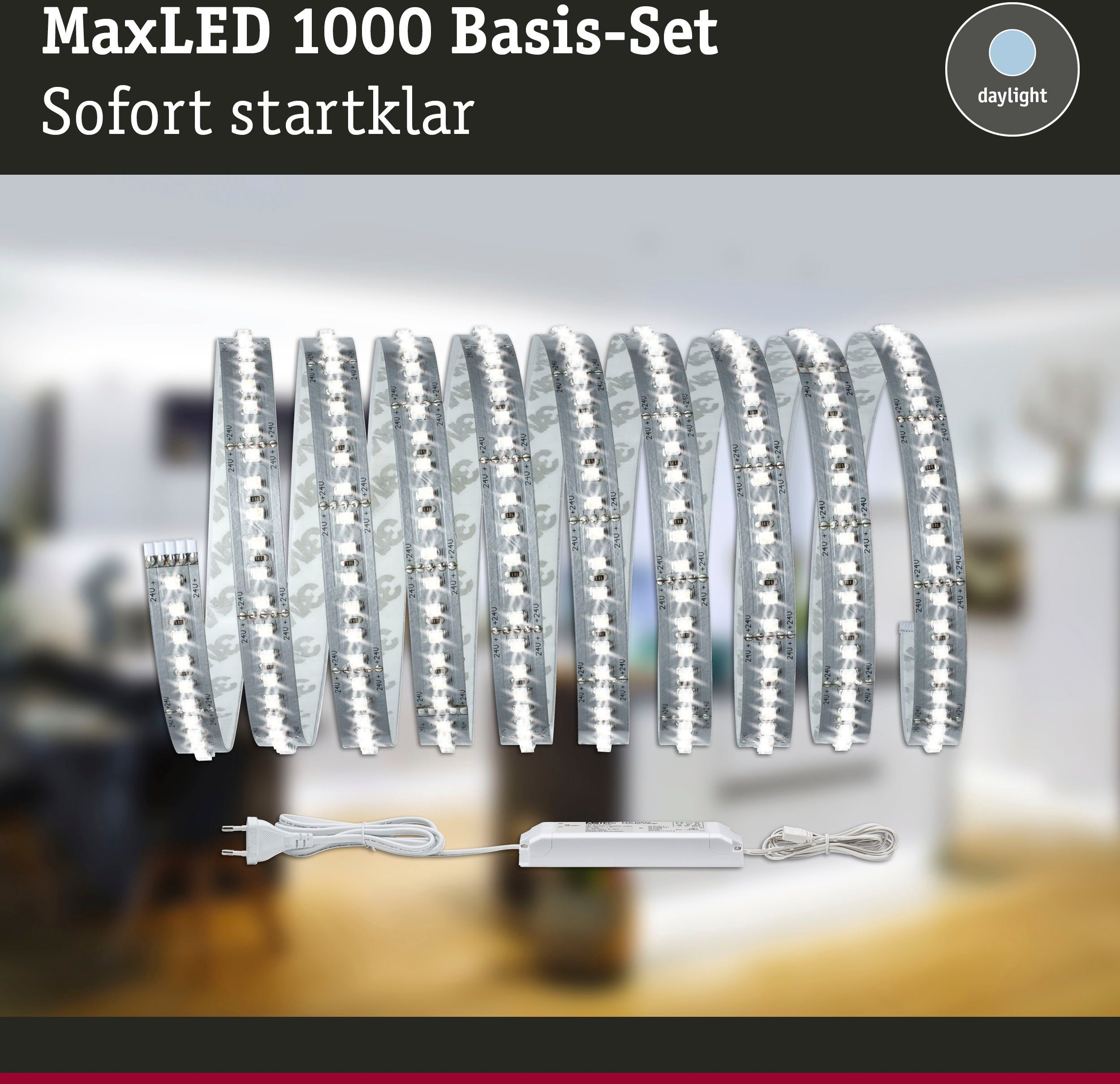 Paulmann Basisset 1-flammig, Tageslichtweiß MaxLED 3m 1000 35W 1100lm/m 6500K, unbeschichtet LED-Streifen Basisset,