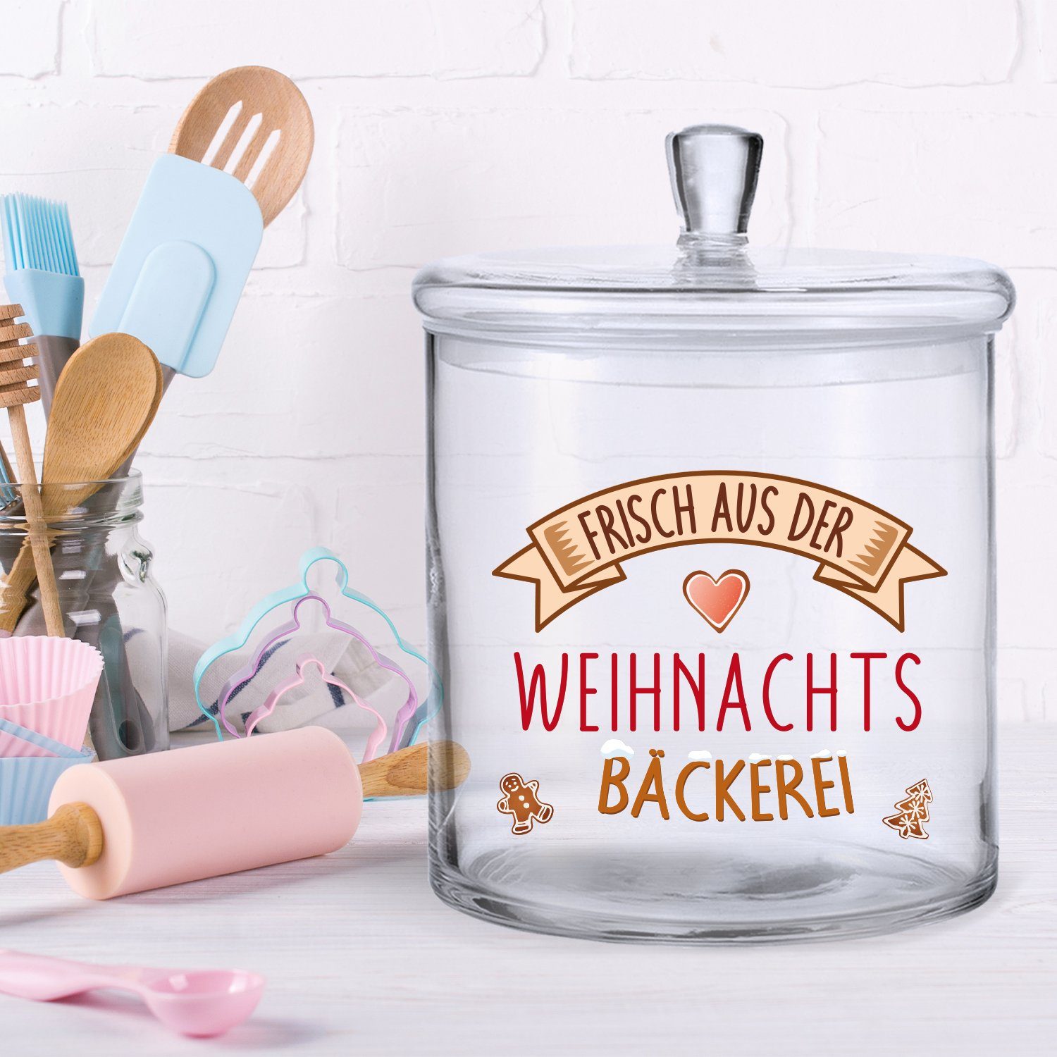 Weihnachten der & UV-Druck Freunde Keksdose mit Aus GRAVURZEILE Gravur oder Geschenk - für als Weihnachtsbäckerei, Familie Frisch Glas, zu