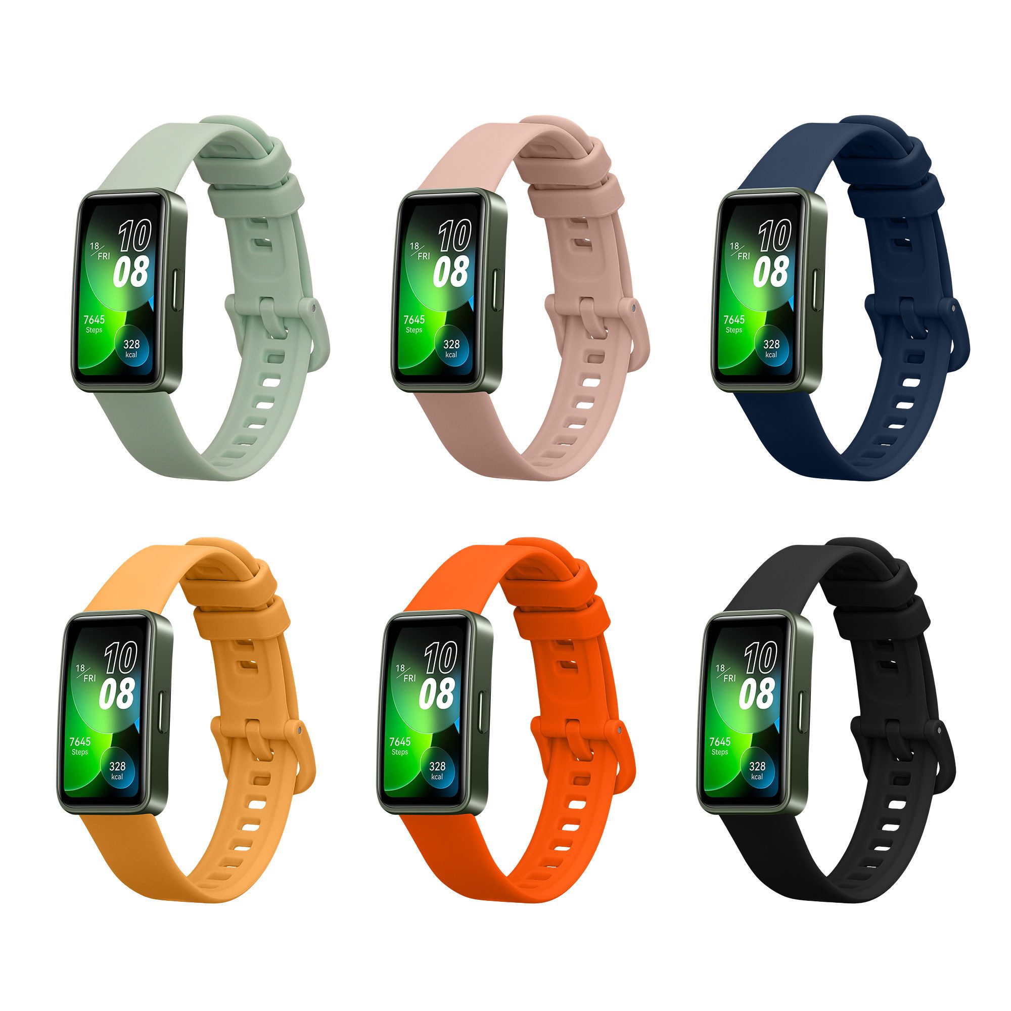 kwmobile Smartwatch-Armband 6x Sportarmband für Huawei Band 10 / 9 / 8 Armband, Armband TPU Silikon Großes Set Fitnesstracker - verschiedene Farben