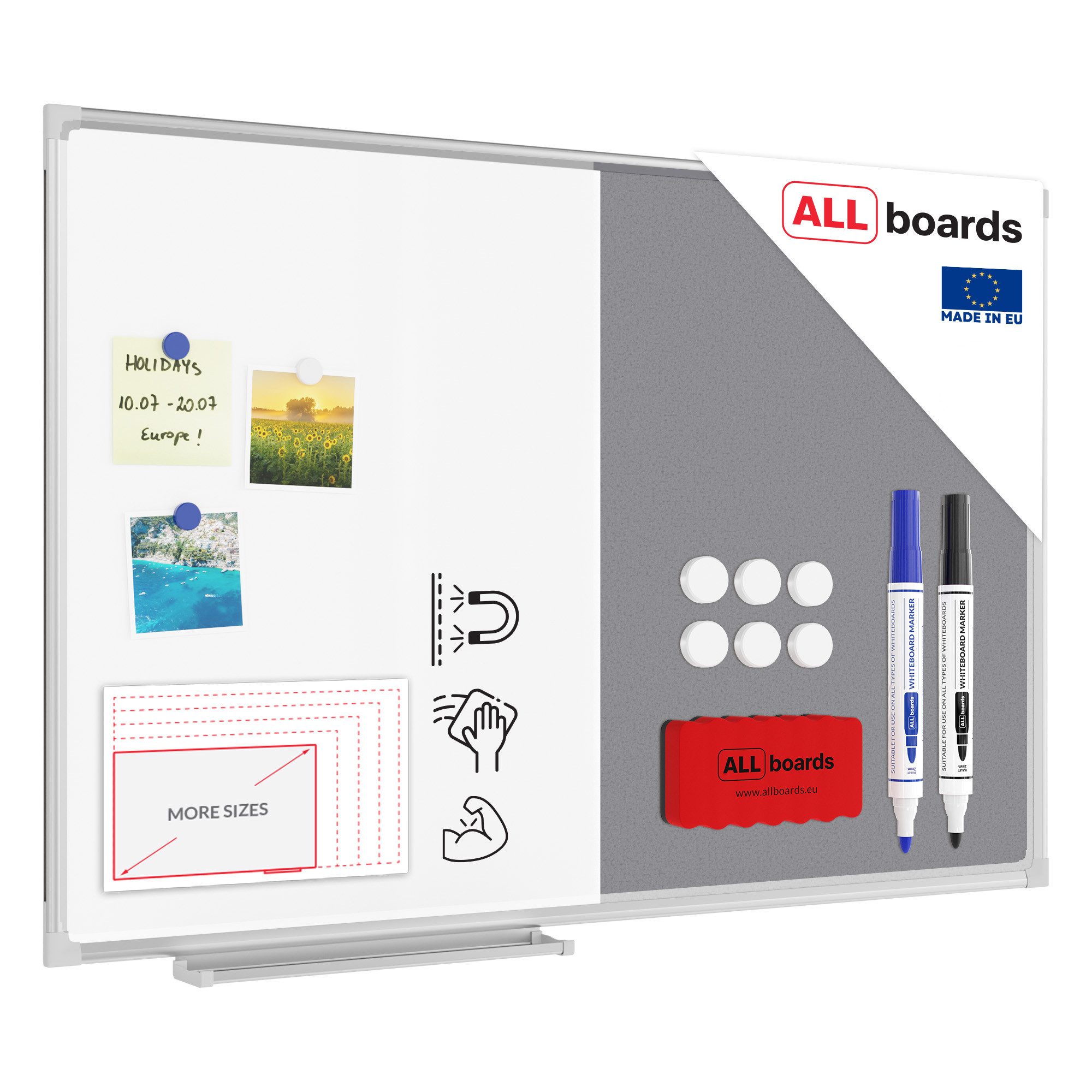 ALLboards Tafel Kombitafel Whiteboard und Grau Filz-Pinnwand mit Alurahmen günstig online kaufen