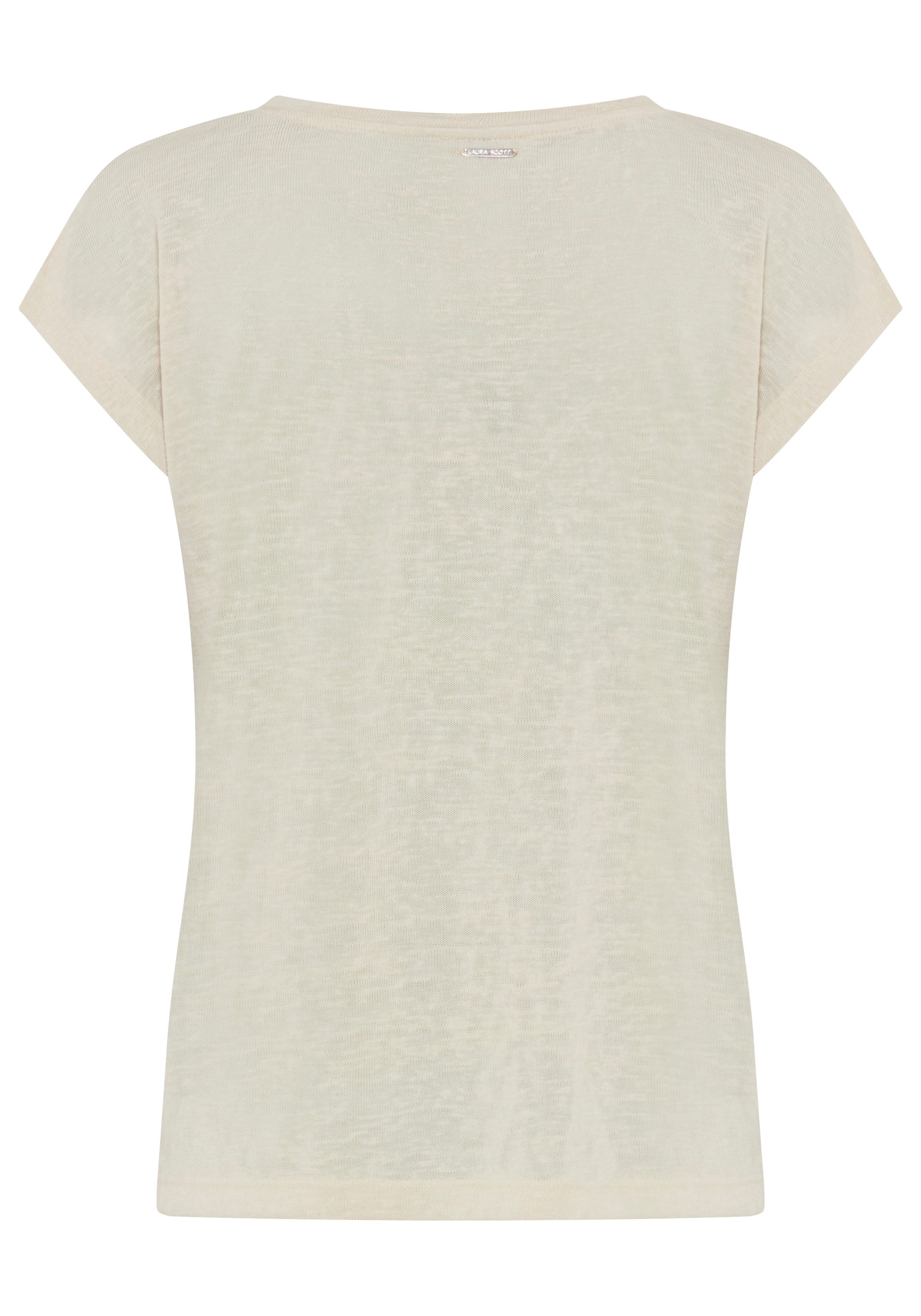 Laura Scott T-Shirt in strukturierter Leinen-Optik mit V-Ausschnitt – Bild 5 von 5