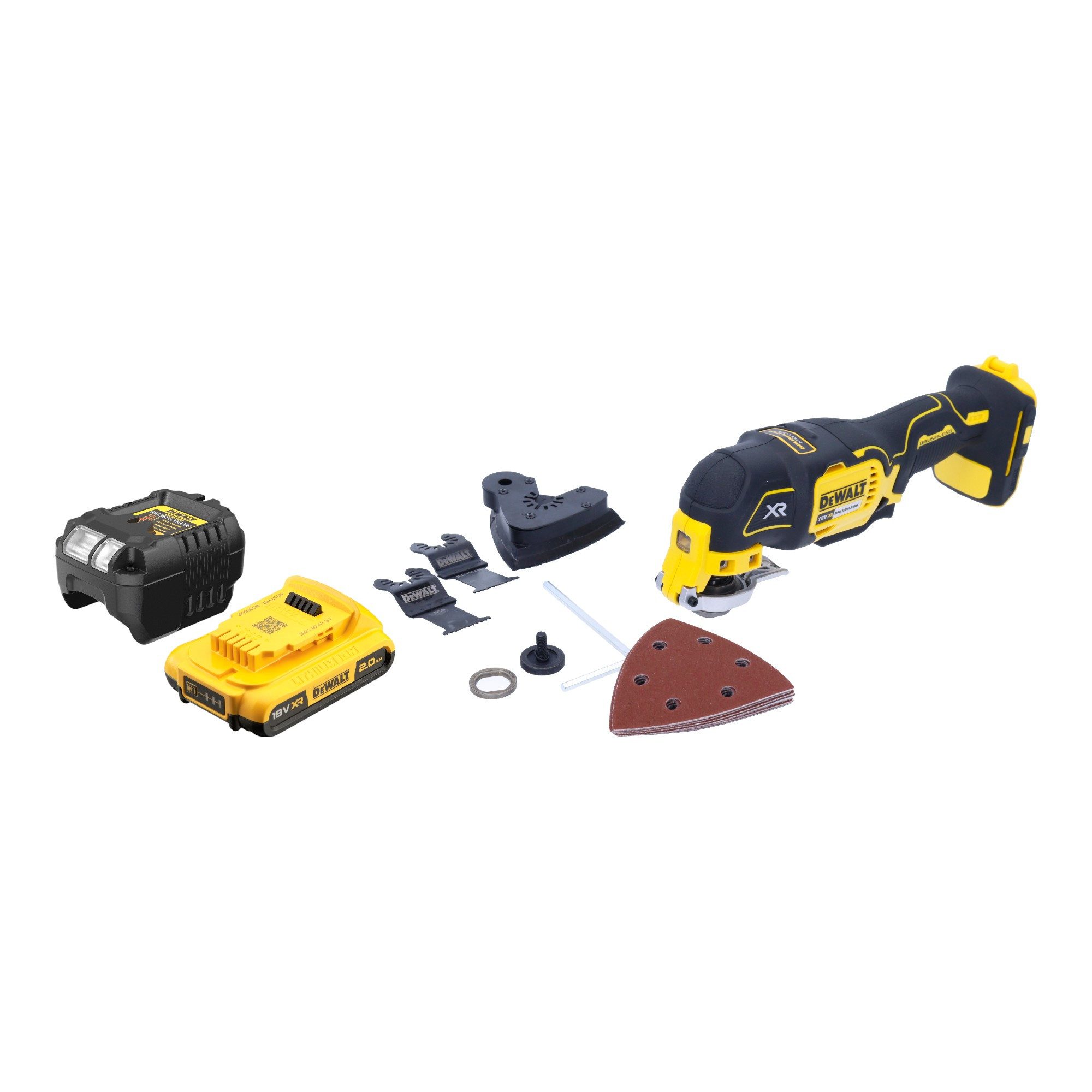 DeWalt Akku-Multifunktionswerkzeug DCS 355 D1 Oszillierer Multitool 18 V + 1x Akku 2 Ah + Lader + Zub.