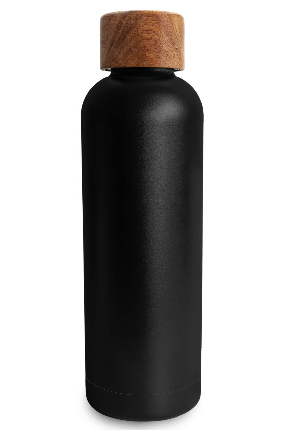 TRENDY AND NEW Trinkflasche T&N Edelstahl Trinkflasche 500ml - Wood Edition, Thermosflasche 500 ml für Büro, auslaufsichere, robuste, isolierte Wasserflasche 0,5l für Kohlensäure, Thermoskanne 500ml für unterwegs, Isolierflasche für Tee & Kaffee, hält 14h HEISS 29h EISKALT, Flasche für Sprudel-Wasser Anthracite