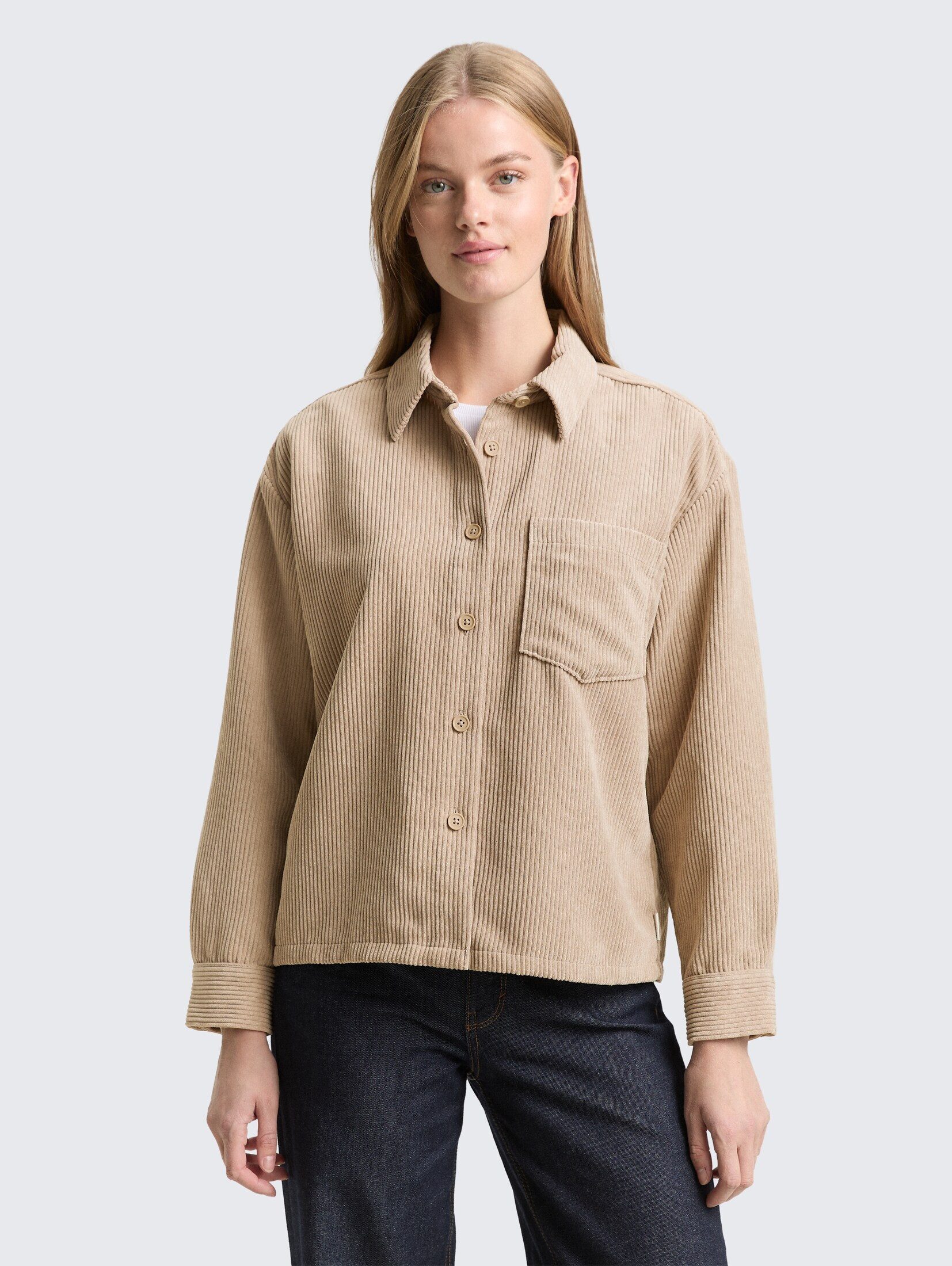 TOM TAILOR Denim Langarmbluse Boxy Fit Cordbluse Boxy Fit Cordbluse