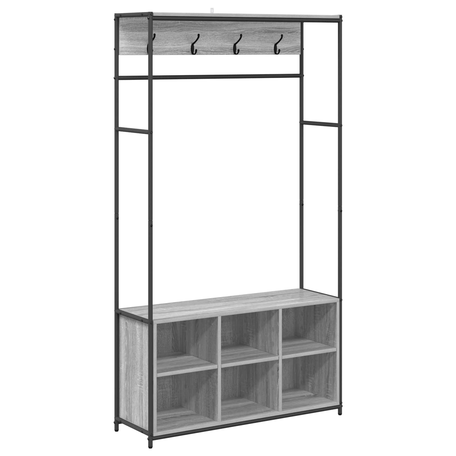 vidaXL Kleiderständer Garderobenständer mit Schuhbank Sonoma-Grau 100 x 32 x 180,5 cm, (1 St)