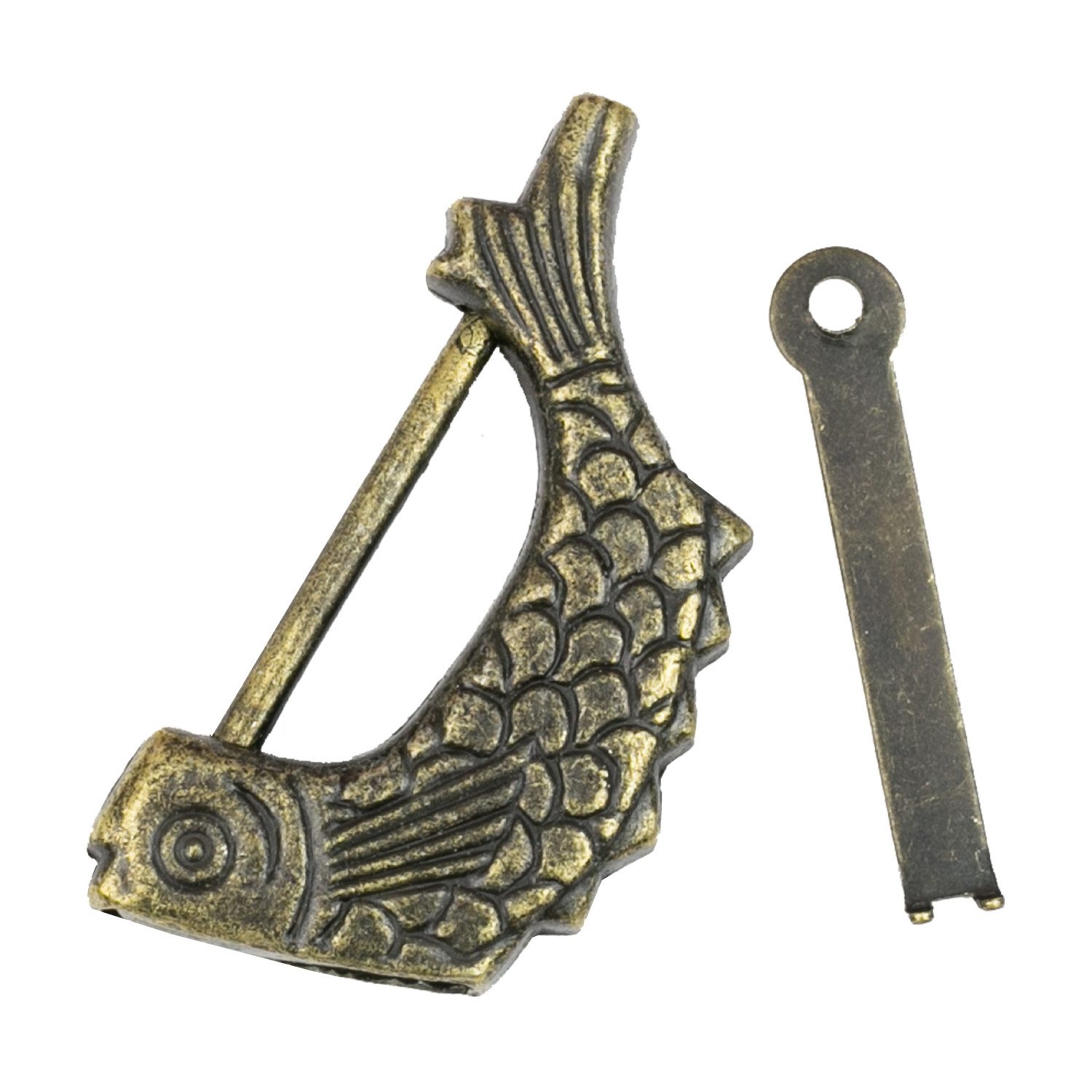 HMF Vorhängeschloss Antikes chinesisches Deko Vorhängeschloss, (1-tlg), Fisch Design, 6 x 3 x 0,8 cm, Vintage Schloss, Gold