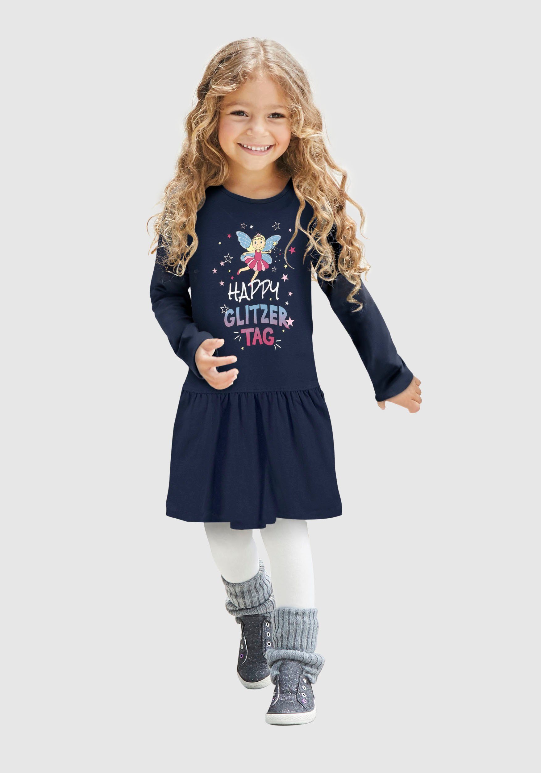 KIDSWORLD Jerseykleid »HAPPY GLITZER TAG« mit glitzerndem Print online  kaufen | OTTO